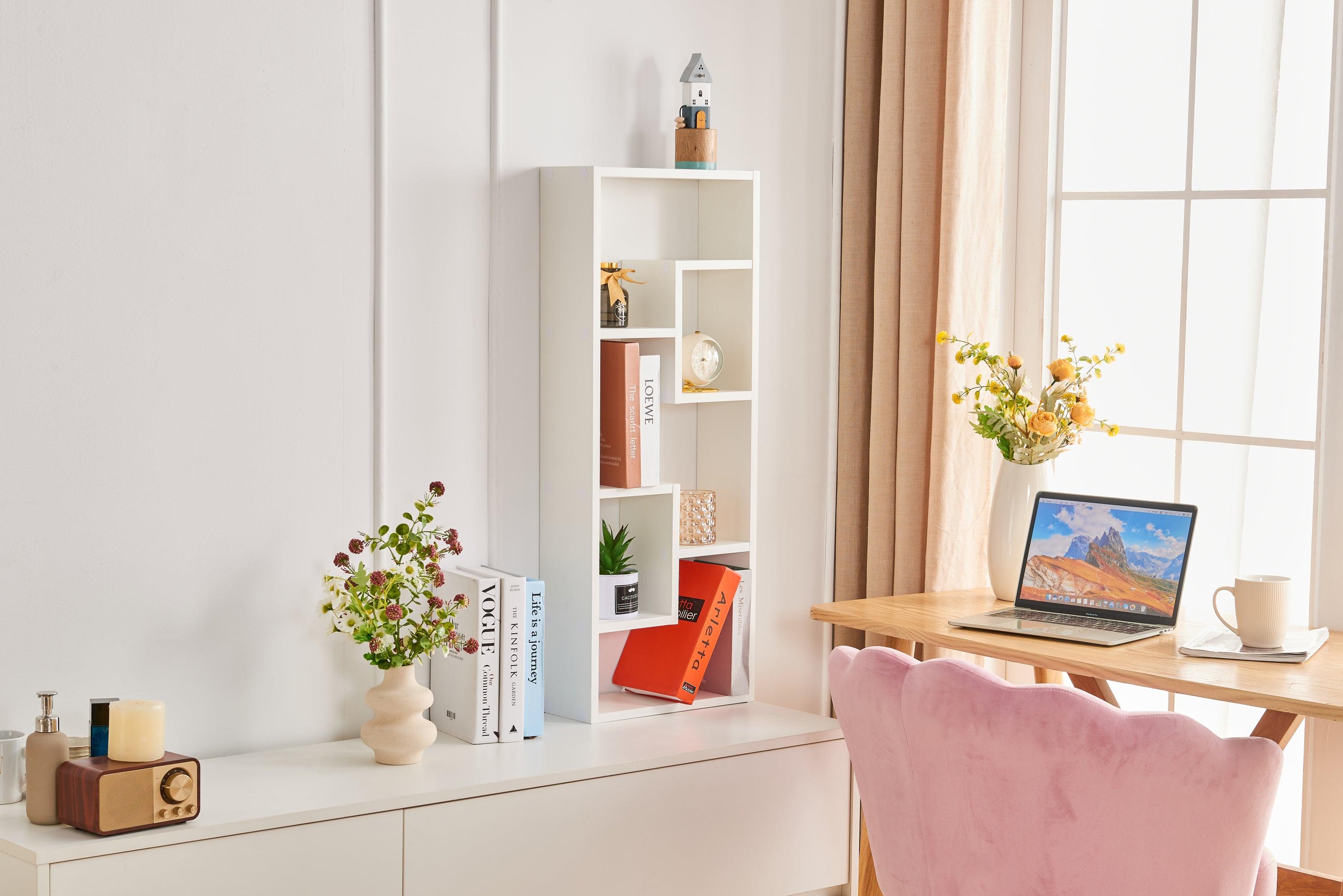 5-Tier Wooden Bookshelf - Freestanding Open Bookcase with 2 Keyhole Hangers, White Home Office Storage Shelf for Living Room, Study & Bedroom - Perfect for Organizing Books, Decor & Display Items