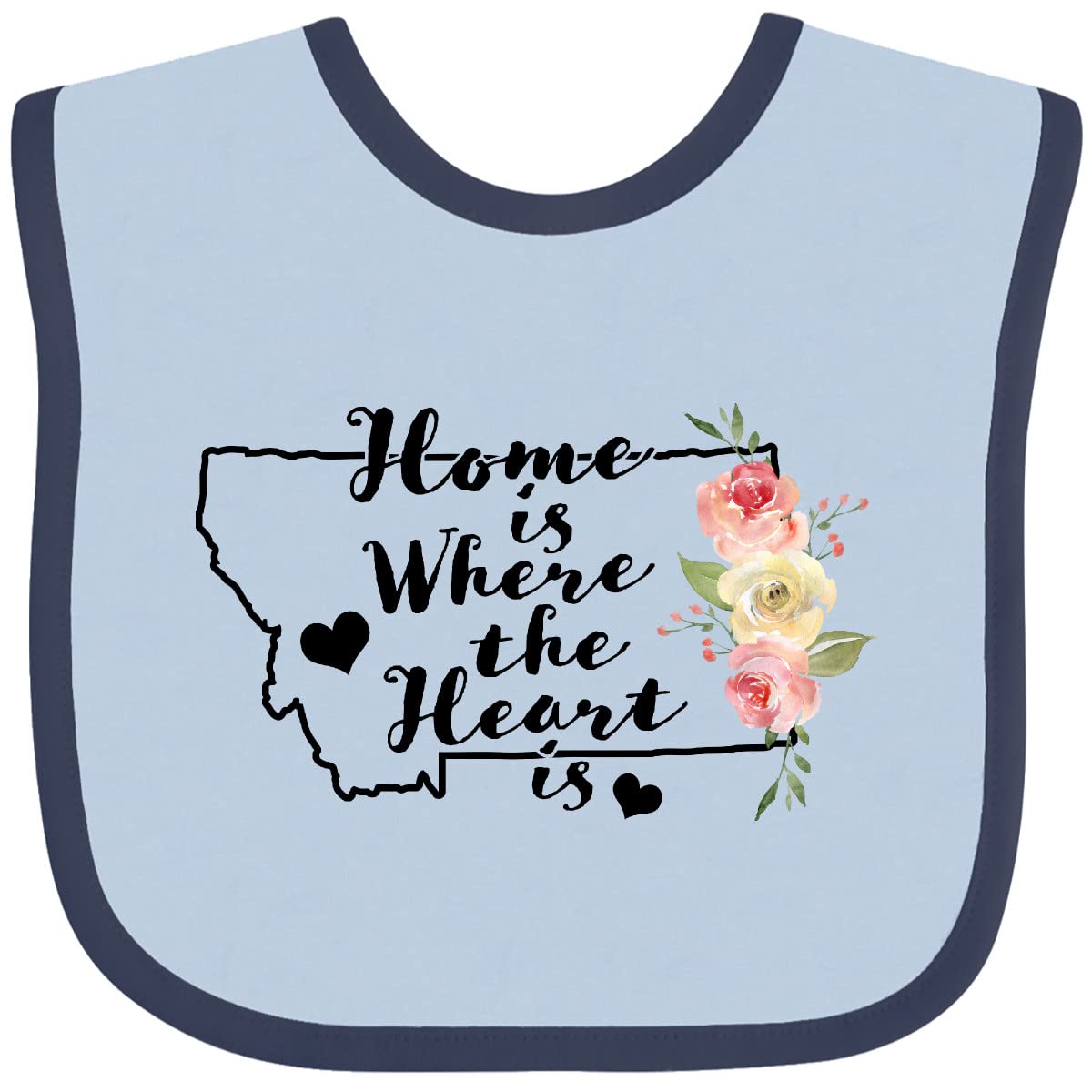 Inktastic Montana Home Is Where the Heart Is Watercolor Floral Baby Bib - Soft Cotton Drool Bib for Newborns & Infants - Perfect for Feeding, Playtime & Photo Shoots