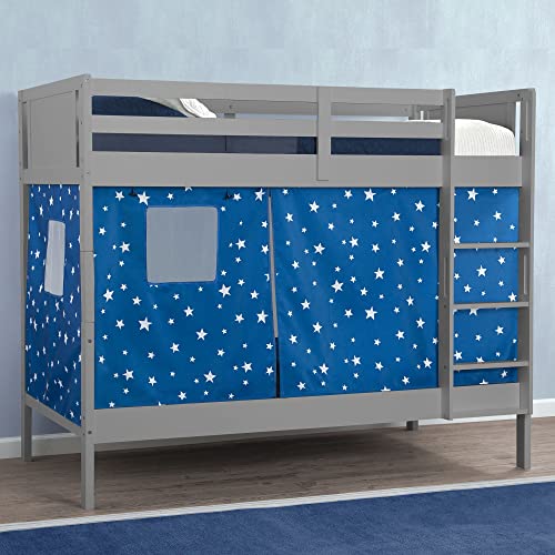 Delta Children Convertible Twin Over Twin Wood Bunk Bed with Ladder & Guardrails + Loft Bed Tent Curtain Set - Charcoal/Blue Stars | Space-Saving Kids Bedroom Furniture for Siblings or Sleepovers | Durable & Safe Bunk Bed Solution for Small Rooms