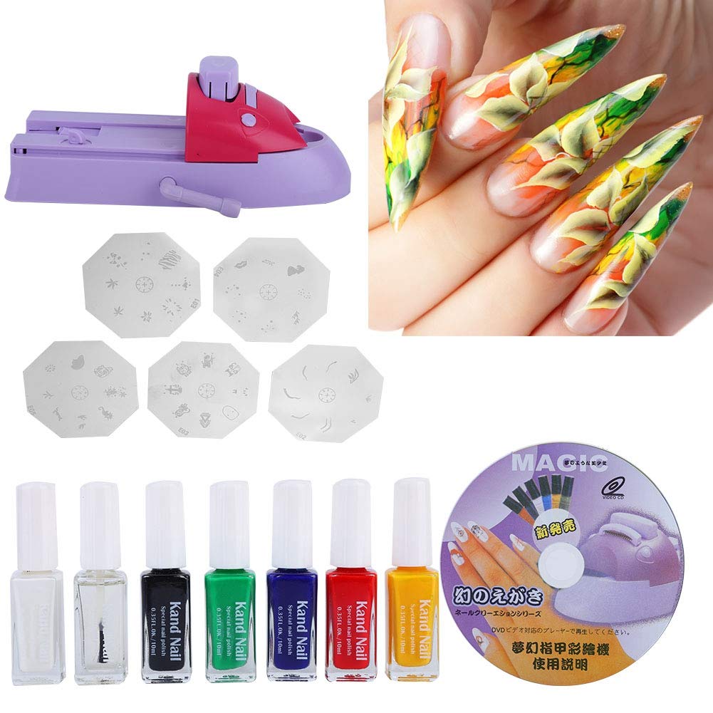 Professional Nail Art Stamping Kit with 5 Steel Plates - DIY Manicure Printer for Salon-Quality Nail Designs | Perfect for Home Use, Parties & Gift Giving