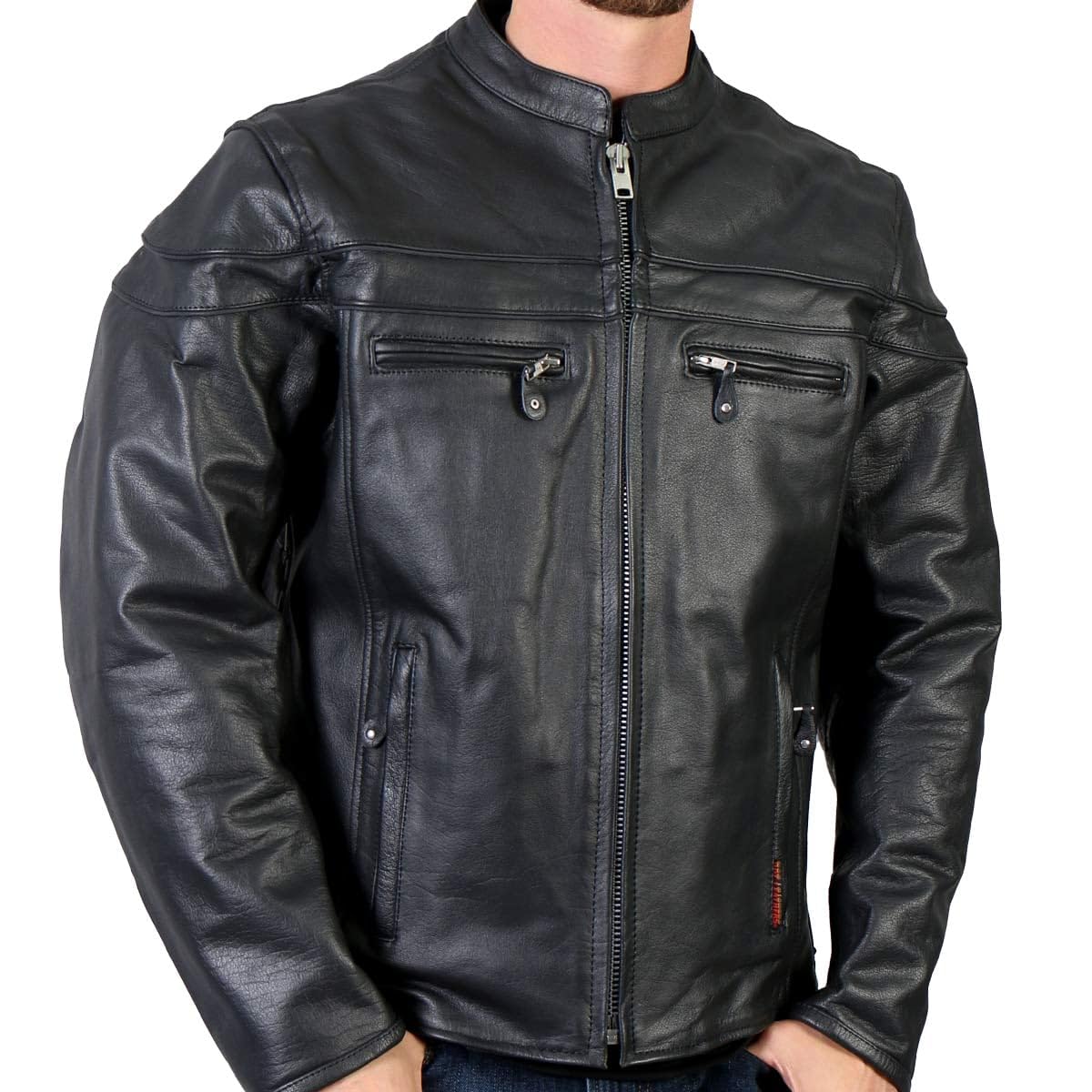 Hot Leathers Black Leather Men's Jacket with Double Piping - Premium Biker Jacket for Men, Stylish Motorcycle Outerwear for Riding & Casual Wear