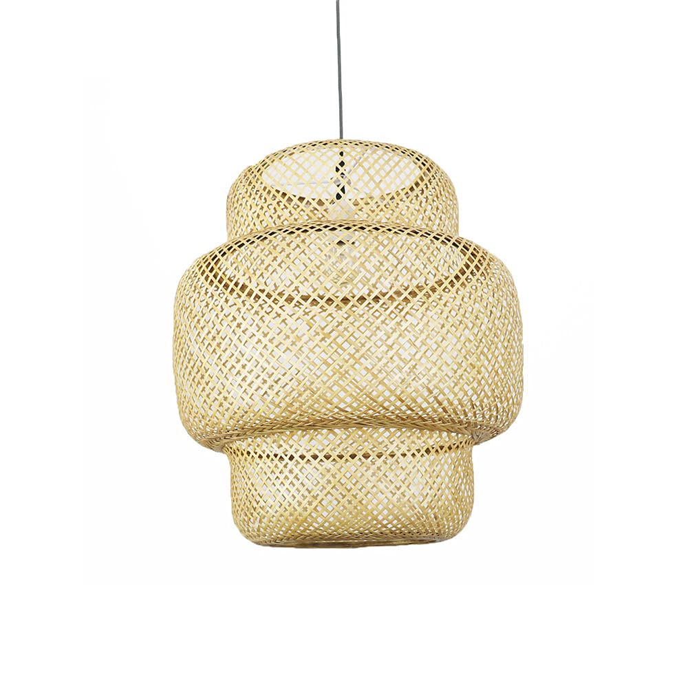 Handwoven Bamboo Lantern Pendant Light - Natural Rattan Shade with E27 Socket for Ceiling Chandelier - Boho Home Decor Lighting Fixture for Living Room, Dining Room and Hallway - Perfect for Creating Cozy Ambiance in Bedroom, Patio or Restaurant