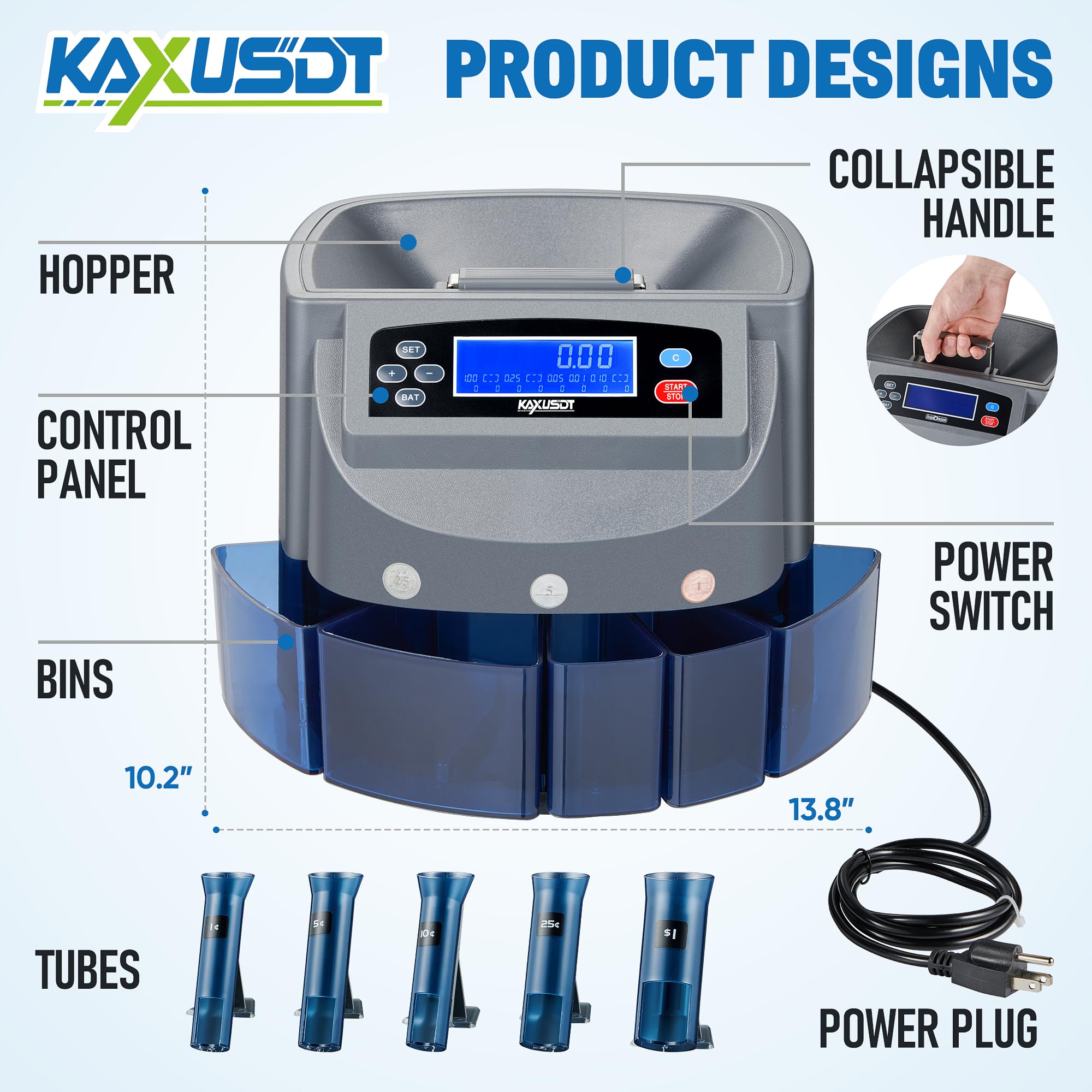 Electric Coin Counter & Sorter Machine for US Coins - LCD Display, 270 Coins/Min Sorting Speed, 500 Coins Capacity | Automatic Coin Wrapping for Pennies, Nickels, Dimes, Quarters & Half Dollars | Perfect for Banks, Retail Stores & Small Businesses