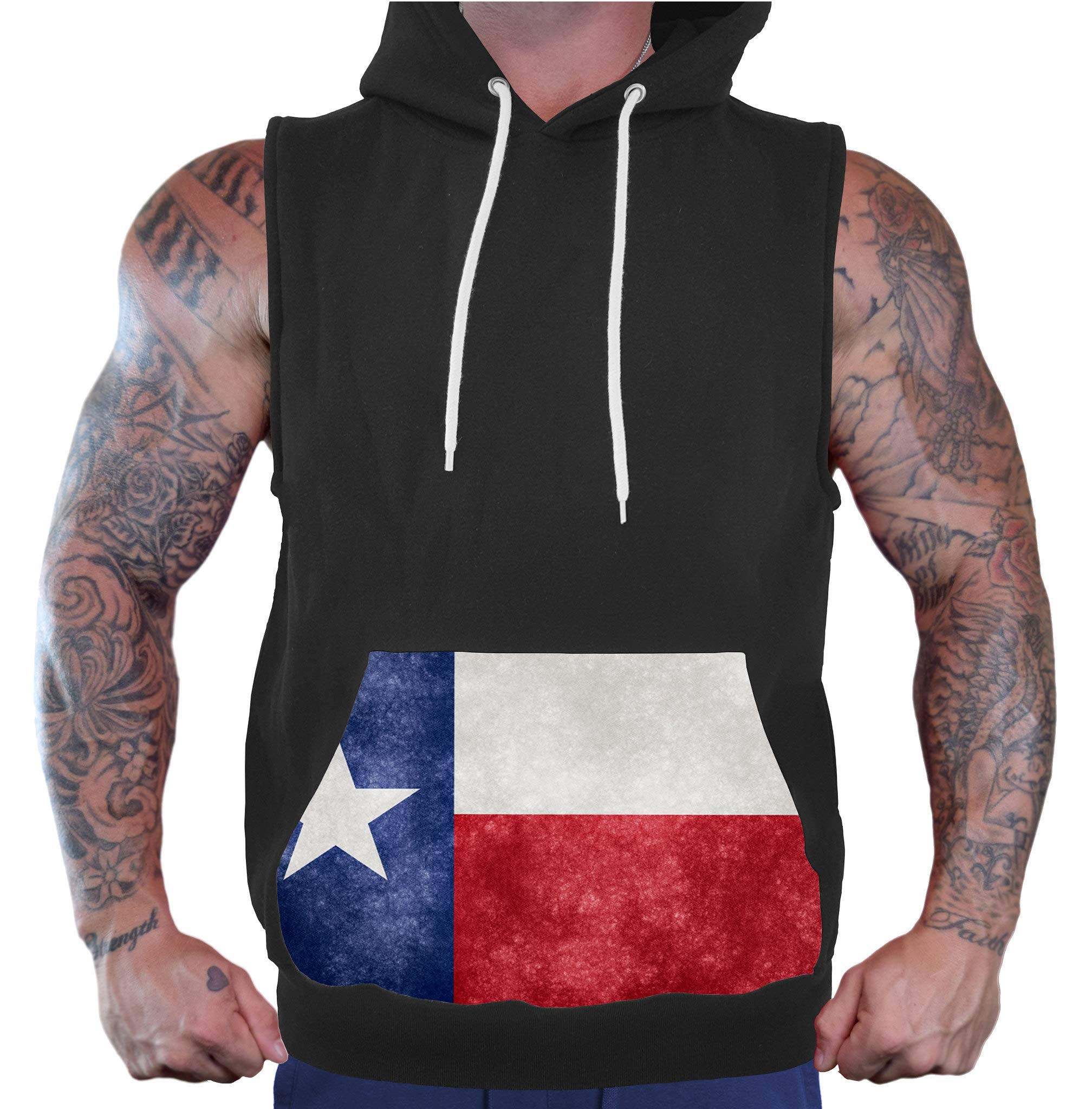 Texas Flag Men's Black Hooded Vest with Pockets - Stylish Casual Wear for Outdoor Activities & Patriotic Events