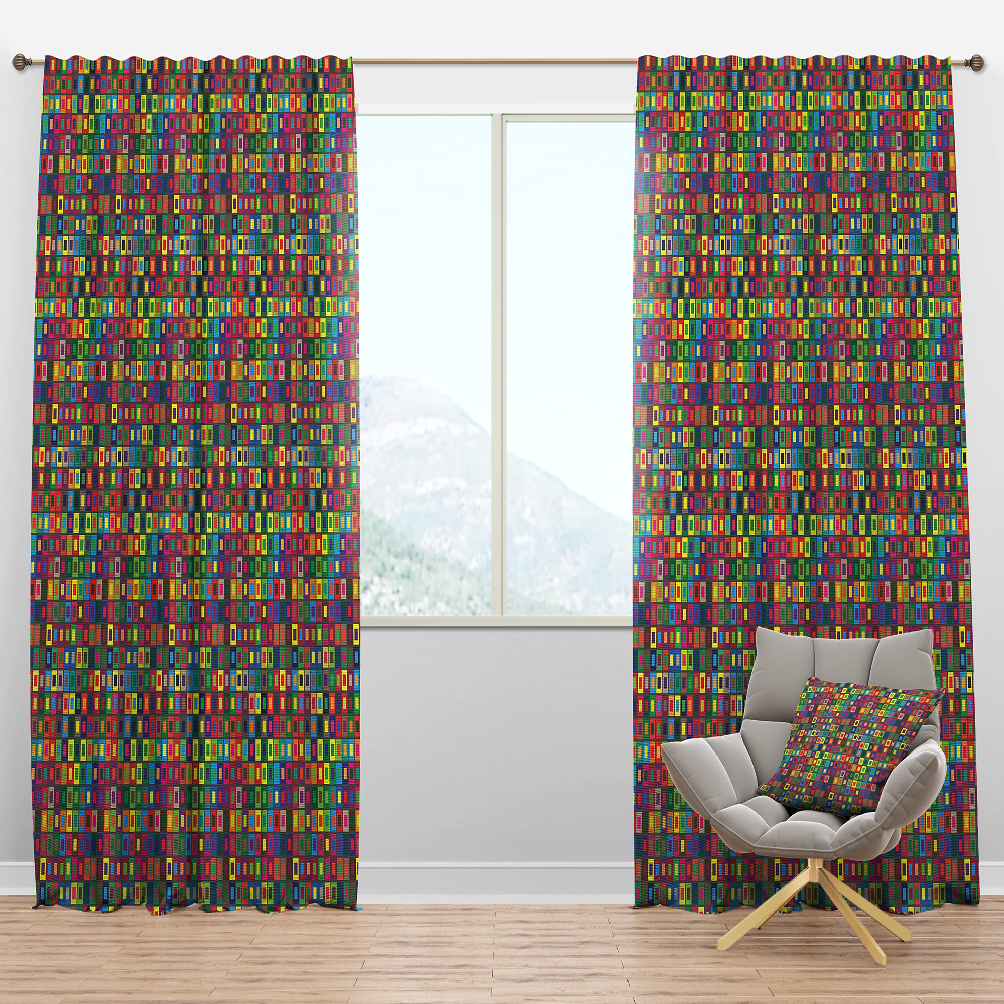 DesignQ Blackout Curtains - Thermal Insulated Abstract Square Pattern Drapes for Bedroom & Living Room (52x120, Single Panel) - Perfect for Light Blocking, Privacy & Energy Efficiency