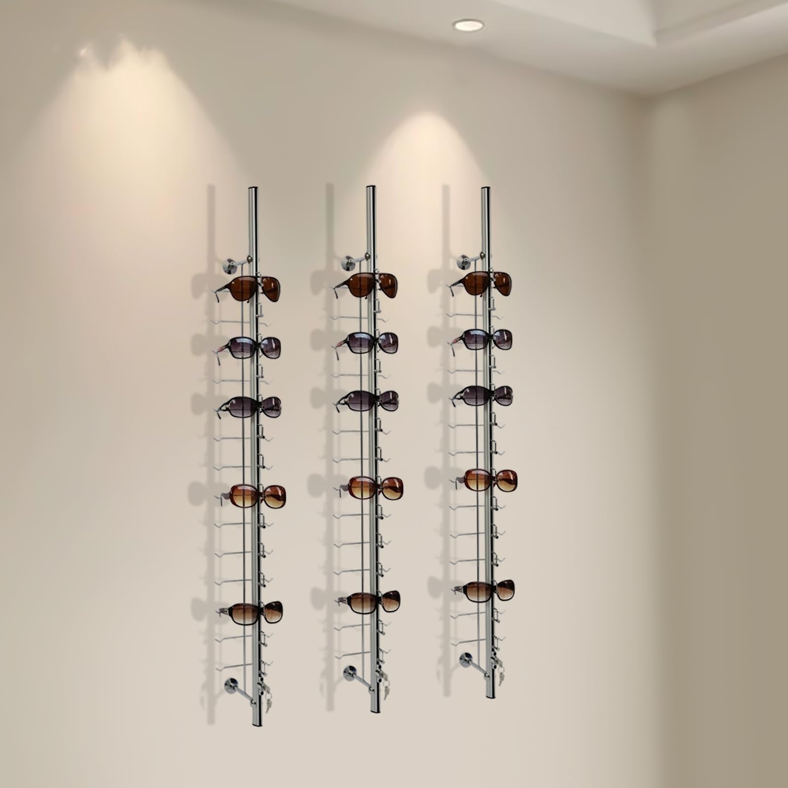 10PCS Lockable Wall-Mounted Sunglasses Display Racks - Eyeglass Holder Stand for Retail Stores (Holds 14 Frames) - Perfect for Optical Shops, Sunglass Boutiques & Department Store Displays