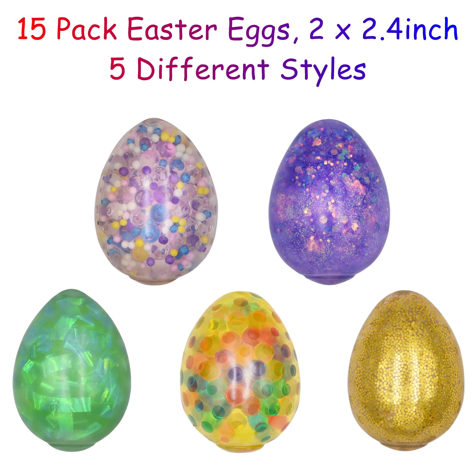 15 Pack Easter Eggs Stress Balls - Squishy Toys for Easter Egg Hunt, Party Favors, Basket Stuffers & Gifts - Fun Sensory Fidget Toys for Kids & Adults - Perfect for Easter Celebrations, Classroom Rewards, and Stress Relief