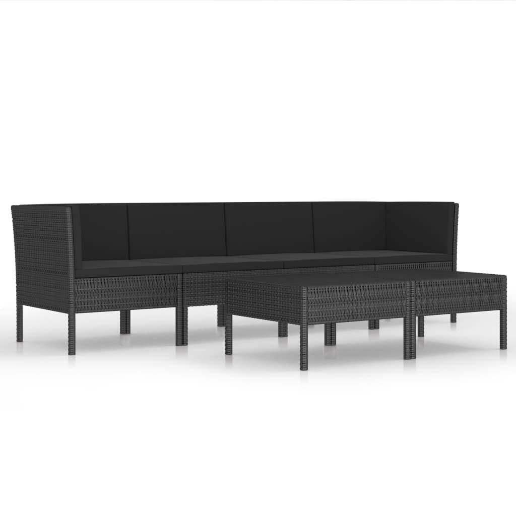 vidaXL 6-Piece Patio Lounge Set with Plush Cushions & Coffee Table - Durable Black Poly Rattan Outdoor Furniture for Garden, Poolside & Backyard Relaxation