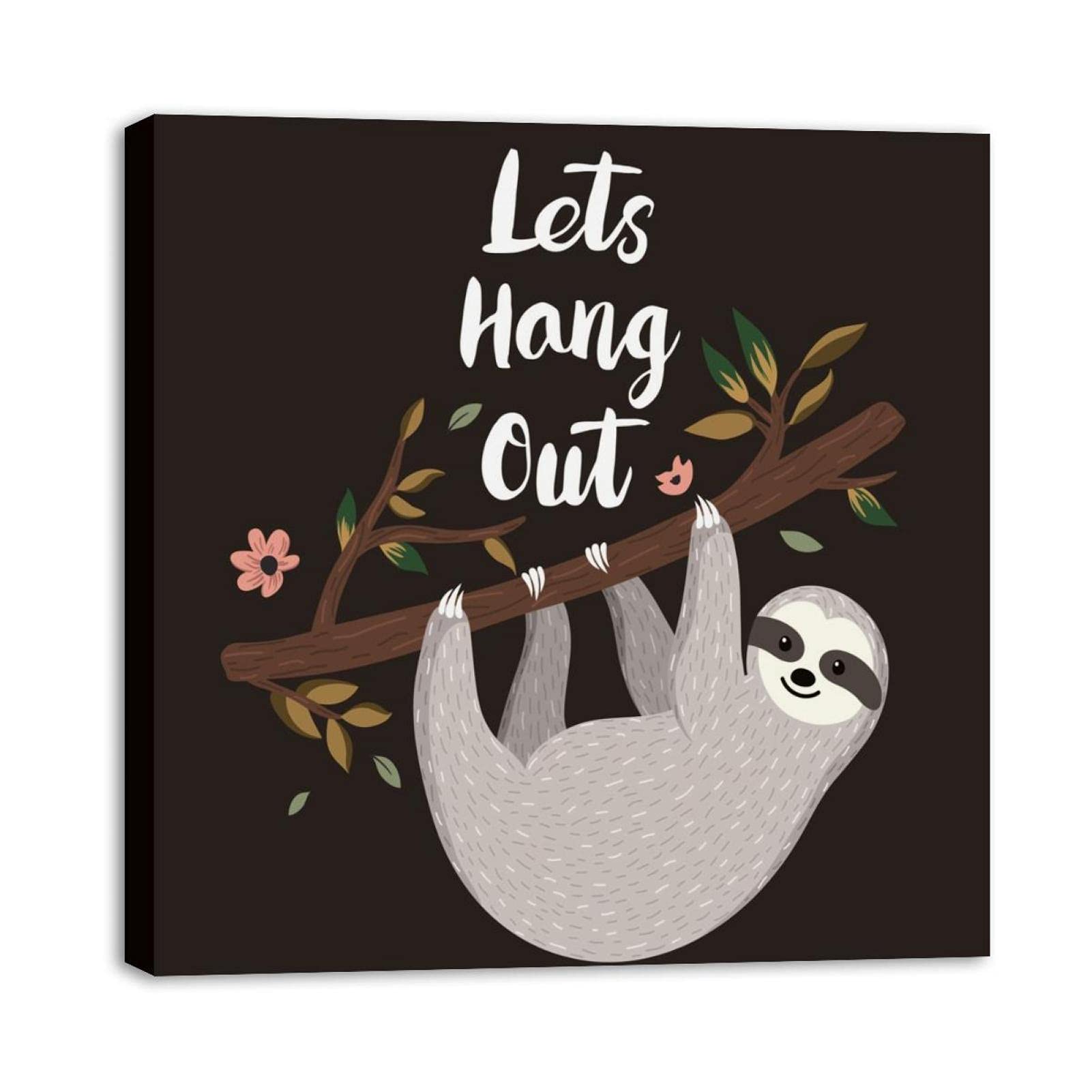 Framed Canvas Wall Art - Cute Sloth Hanging Tree Illustration Oil Painting Poster for Living Room, Bedroom, Office Decor | Perfect for Home, Nursery & Gift Giving