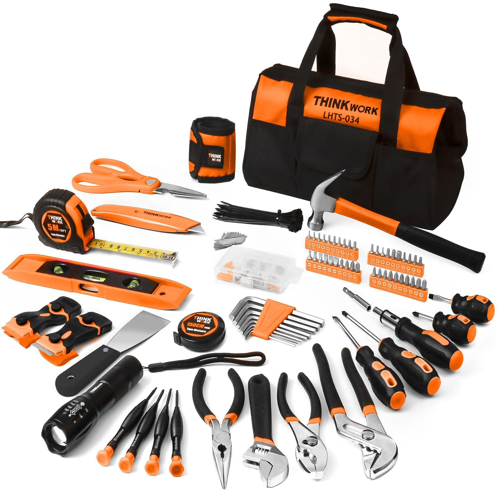 THINKWORK 207-Piece Home Repair Tool Kit - Portable General Household Hand Tools Set with 13'' Wide Mouth Tool Bag - Ideal for DIY Projects, Home Maintenance & Handyman Work - Perfect Gift for Men, Fathers & Homeowners - Great for Garage, Workshop & Emergency Repairs