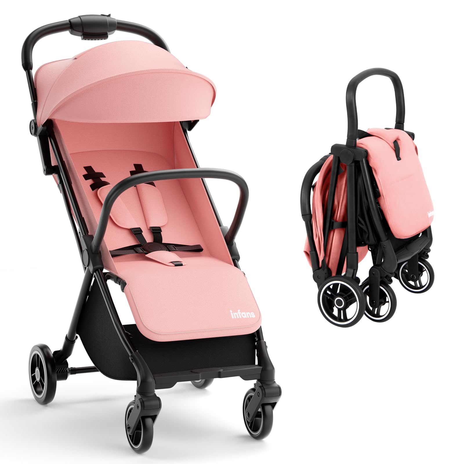 INFANS Lightweight Baby Stroller for Travel - Ultra Compact Fold, Airplane Approved, One-Hand Gravity Fold with Near Flat Recline | Perfect for Infants 0-36 Months | Ideal for Air Travel, Shopping, and Daily Walks