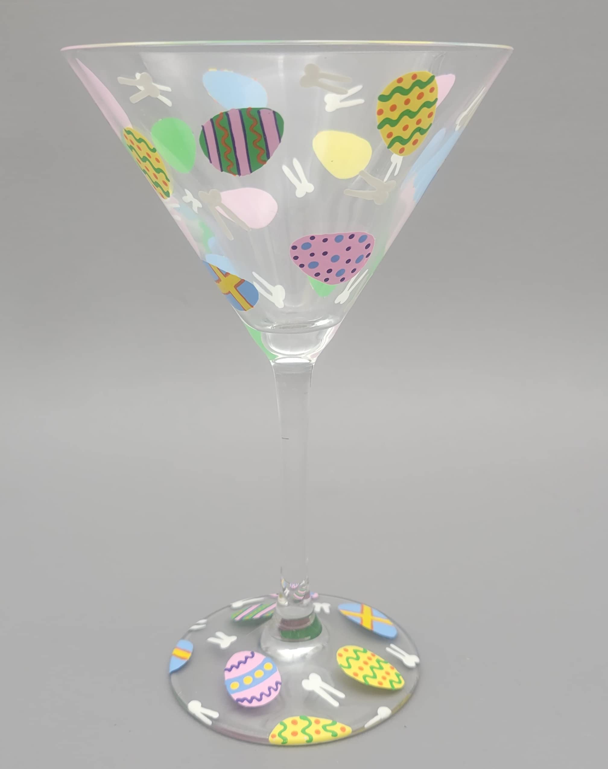 Hand-Painted Easter Egg Martini Glass Set - Bunny & Decorated Egg Design - Easter Cocktail Party, Home Bar Decor, Spring Celebration Gift