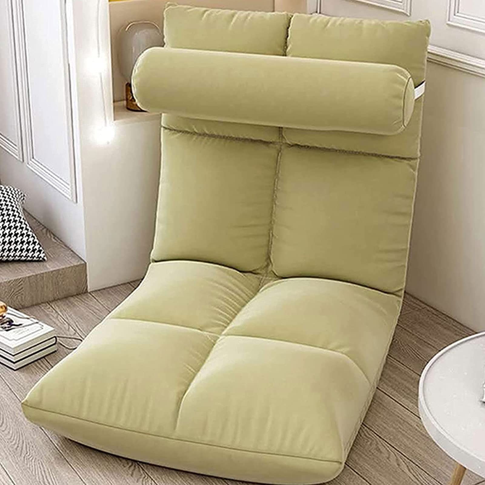Adjustable Floor Gaming Sofa Chair - Multipurpose Cushioned Recliner with Breathable Cotton Linen Fabric for Gaming, Reading & Lounging | Portable Sleeper Bed Couch for Small Spaces | Easy Storage & Comfortable Seating Solution (Khaki) - Perfect for Game Rooms, Dorm Rooms & Home Theaters