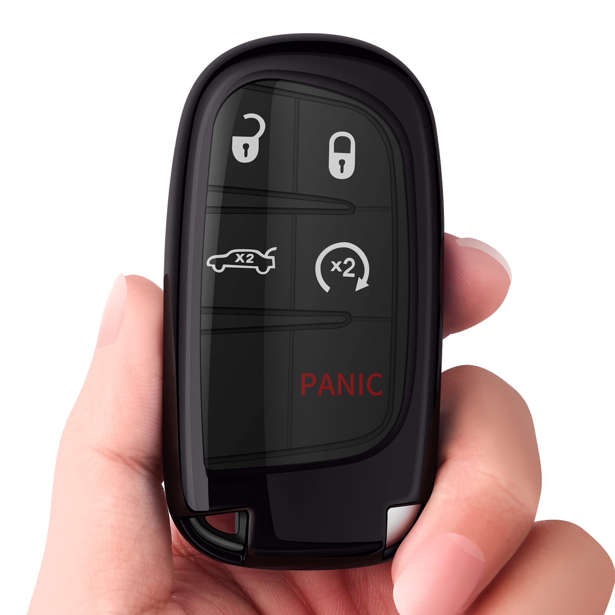 Premium Soft Full Protection Key Fob Cover for Jeep & Dodge - Compatible with Jeep Grand Cherokee, Wrangler, Compass, Cherokee, Renegade, Patriot, Grand Commander (Black) - Durable Key Case Shell for Everyday Protection & Style