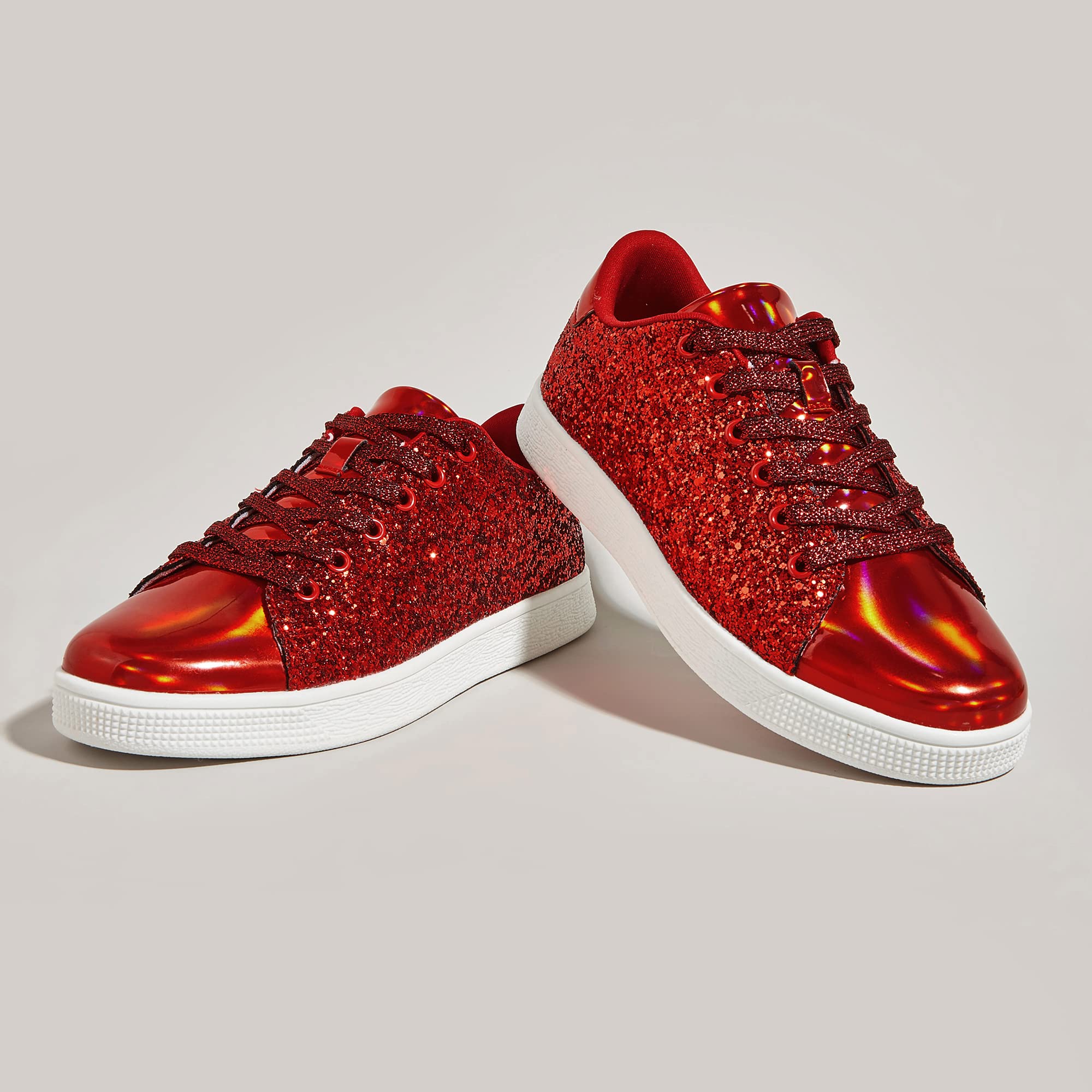 LUCKY STEP Women's Glitter Sneakers - Fashion Lace Up Sparkly Shoes for Casual Wear, Parties & Everyday Outfits | Trendy Comfortable Walking Shoes