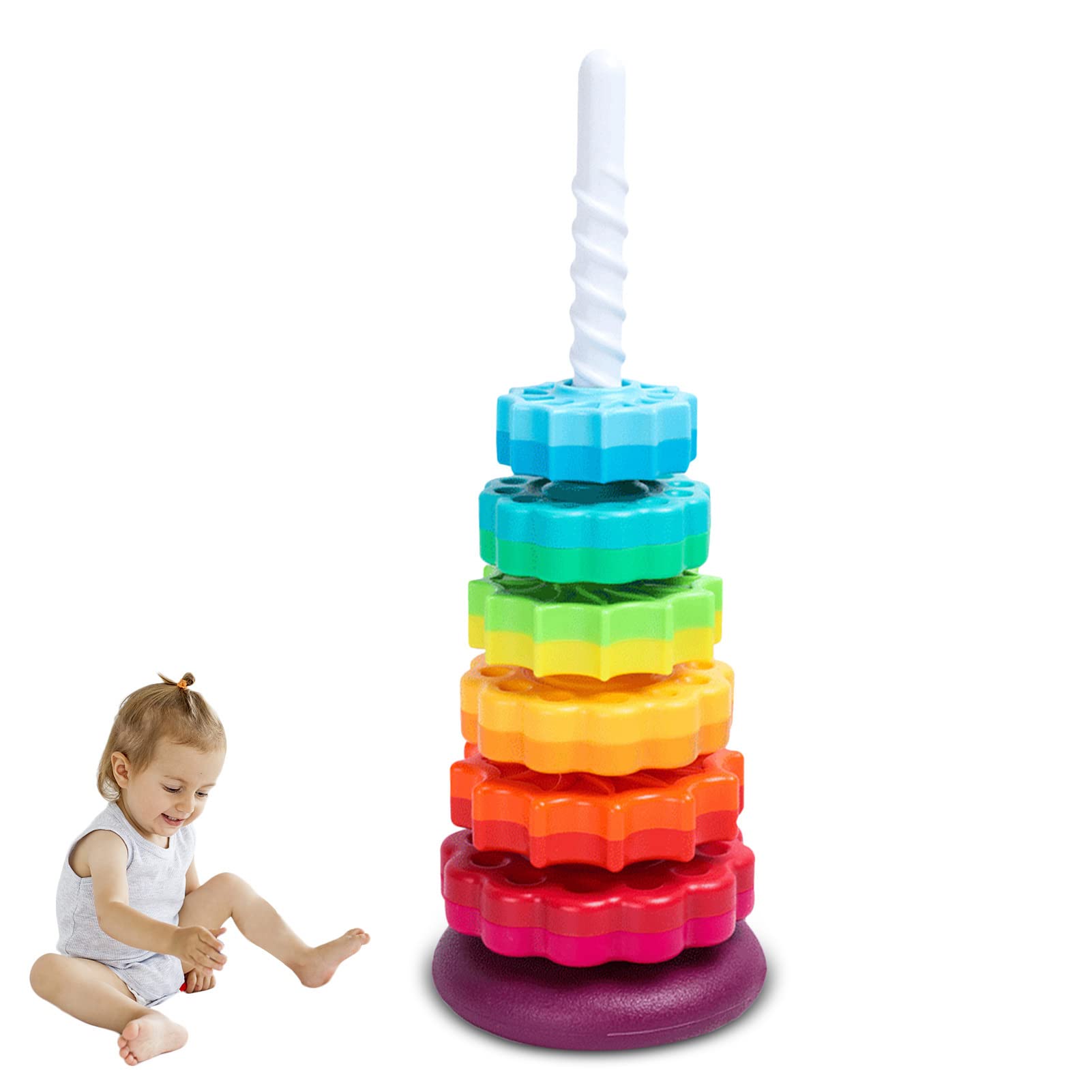 Ailopta Rainbow Spinning Stacking Toy - Baby Sensory Stacking Rings for Brain Development & Fine Motor Skills | Montessori Learning Toy for 1 Year Old Toddlers | Perfect for Playtime, Early Education & Sensory Exploration