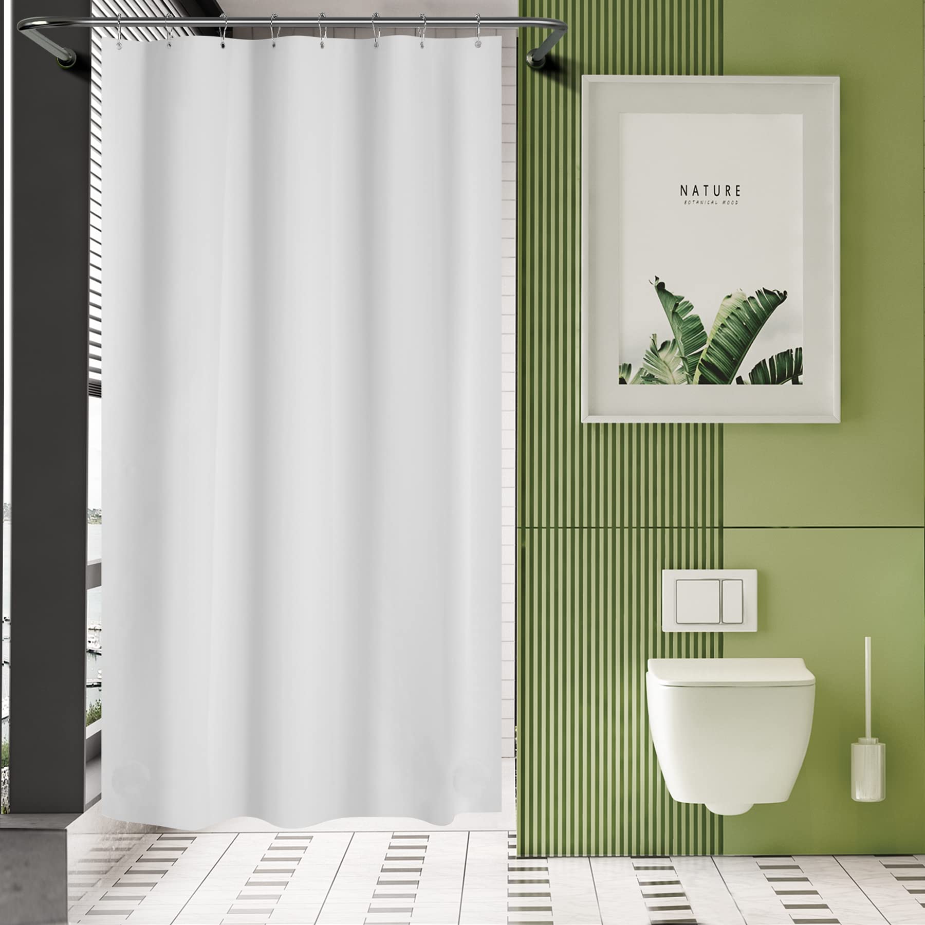 AmazerBath 48x72 Inch PEVA Shower Curtain for Small Shower Stall - Heavy Duty Plastic Bathroom Curtain with 2 Weighted Stones & 8 Rustproof Grommets - Waterproof White Shower Liner for Bathroom, Hotel, or Dorm Use