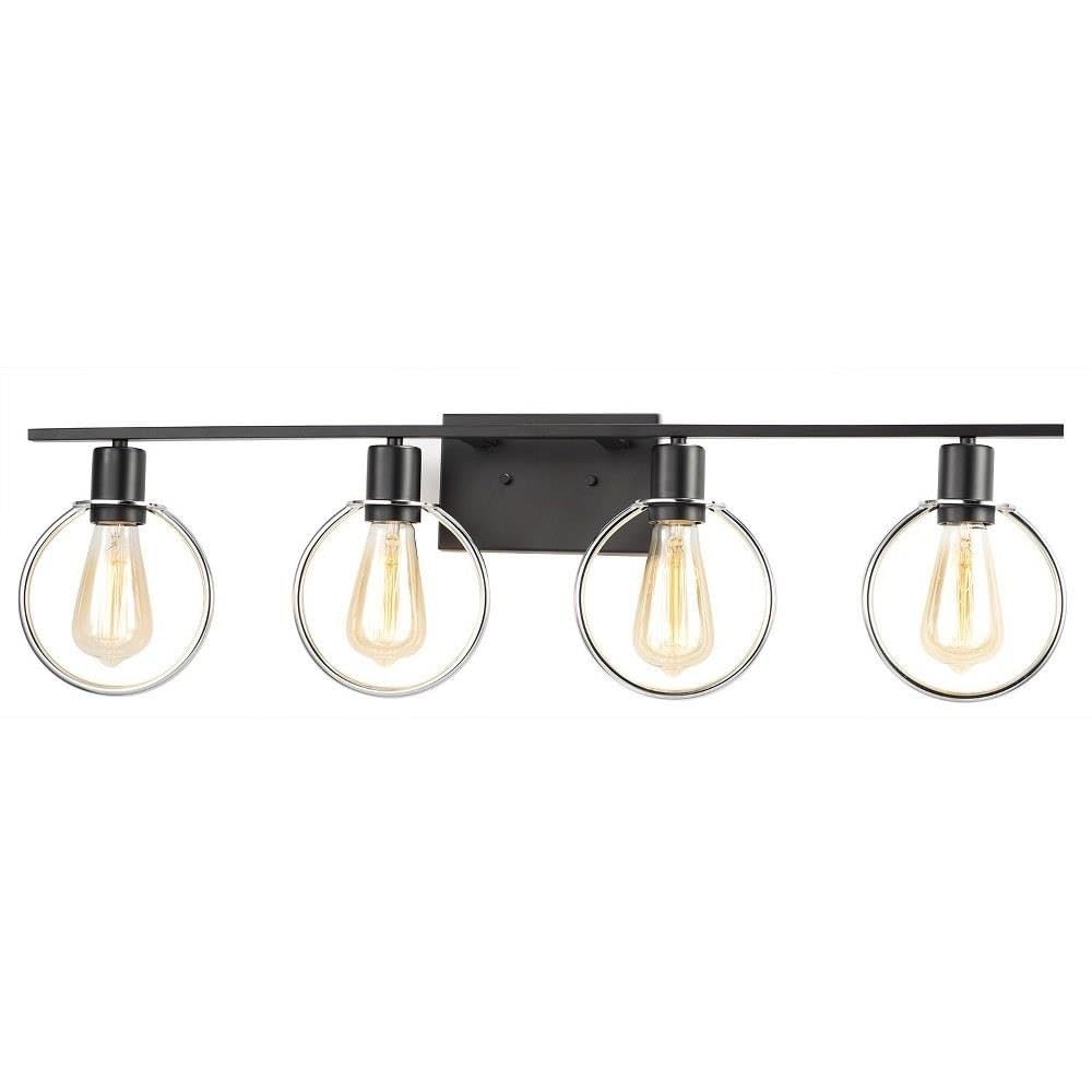 Justice Design EVOLV Volta 4-Light Bathroom Vanity Light Bar - Matte Black & Chrome Finish for Modern Bathroom Decor