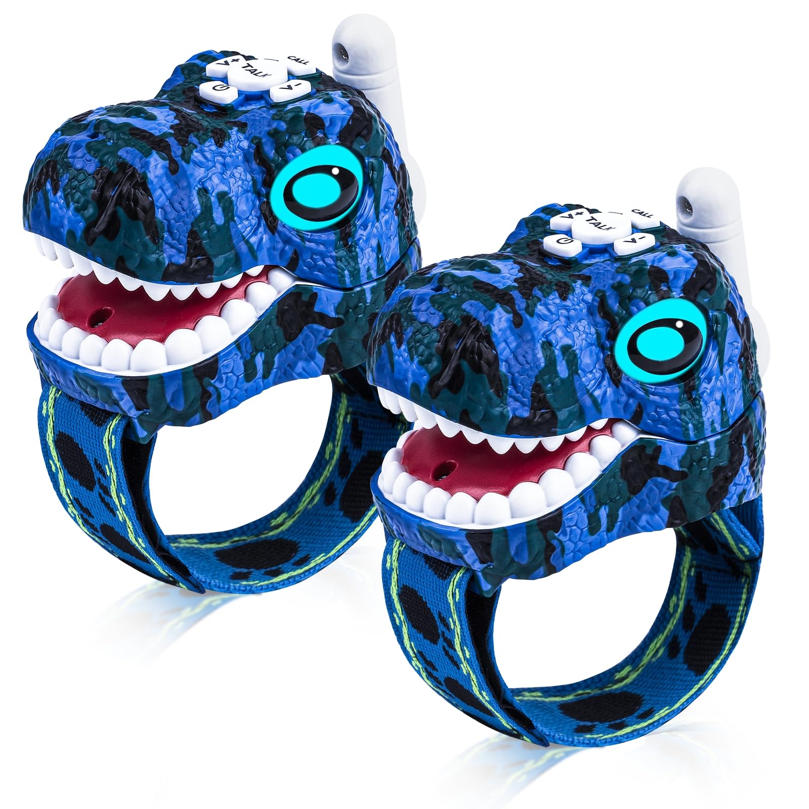 Dinosaur Walkie Talkies for Kids - 2 Way Radios Toys for Boys & Girls Ages 3-12 - Long Range Communication, 3 Channels - Perfect for Outdoor Adventures, Camping, Hiking & Birthday Gifts (Blue) - Ideal for Backyard Play, Family Trips & Emergency Preparedness