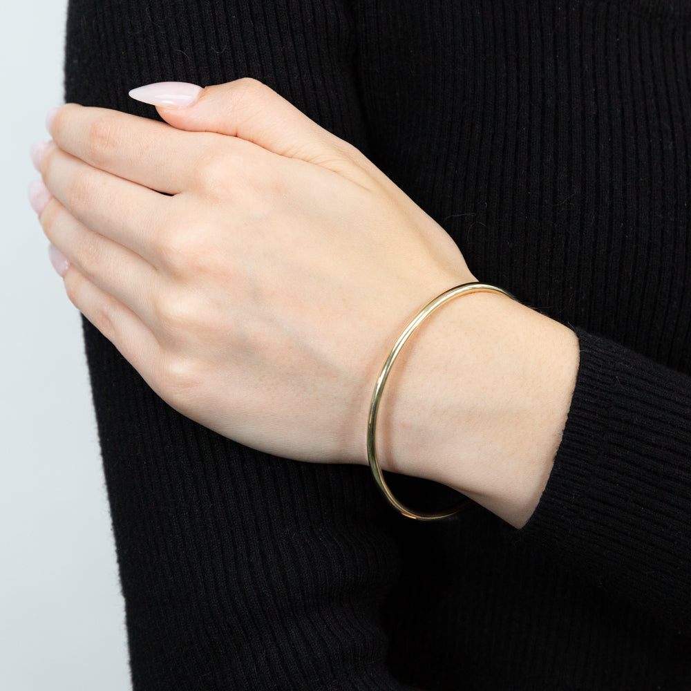 9ct Gold Silver Filled 65mm Bangle Bracelet - 3mm Thick Yellow Gold Plated Jewelry for Women, Gift for Her, Party & Wedding Accessories
