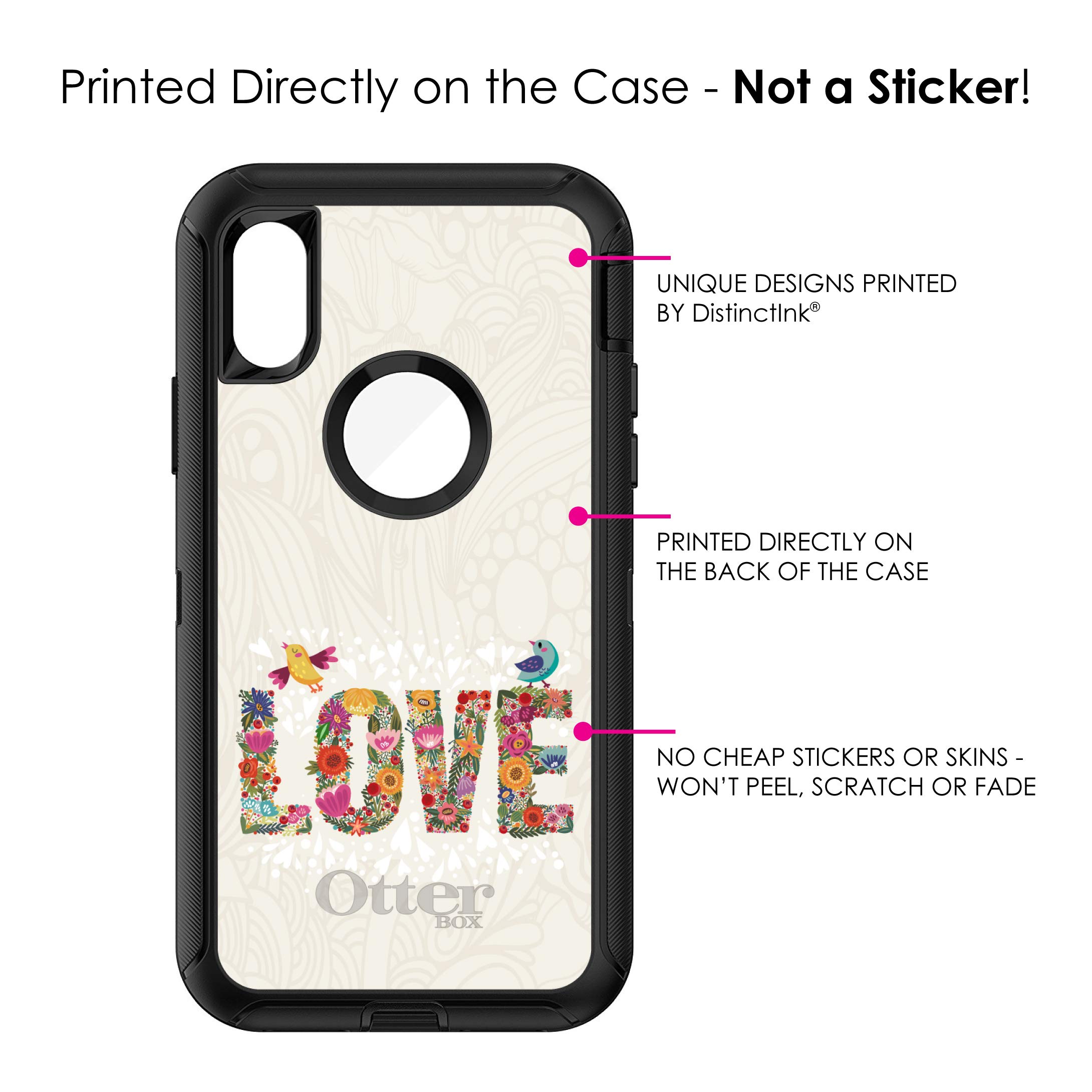 DistinctInk iPhone Xs Max Case (6.5 Inch) - Heavy Duty Protective Phone Cover with Floral Love Birds Design - Durable Replacement for OtterBox Defender - Perfect for Outdoor Activities, Travel & Everyday Use