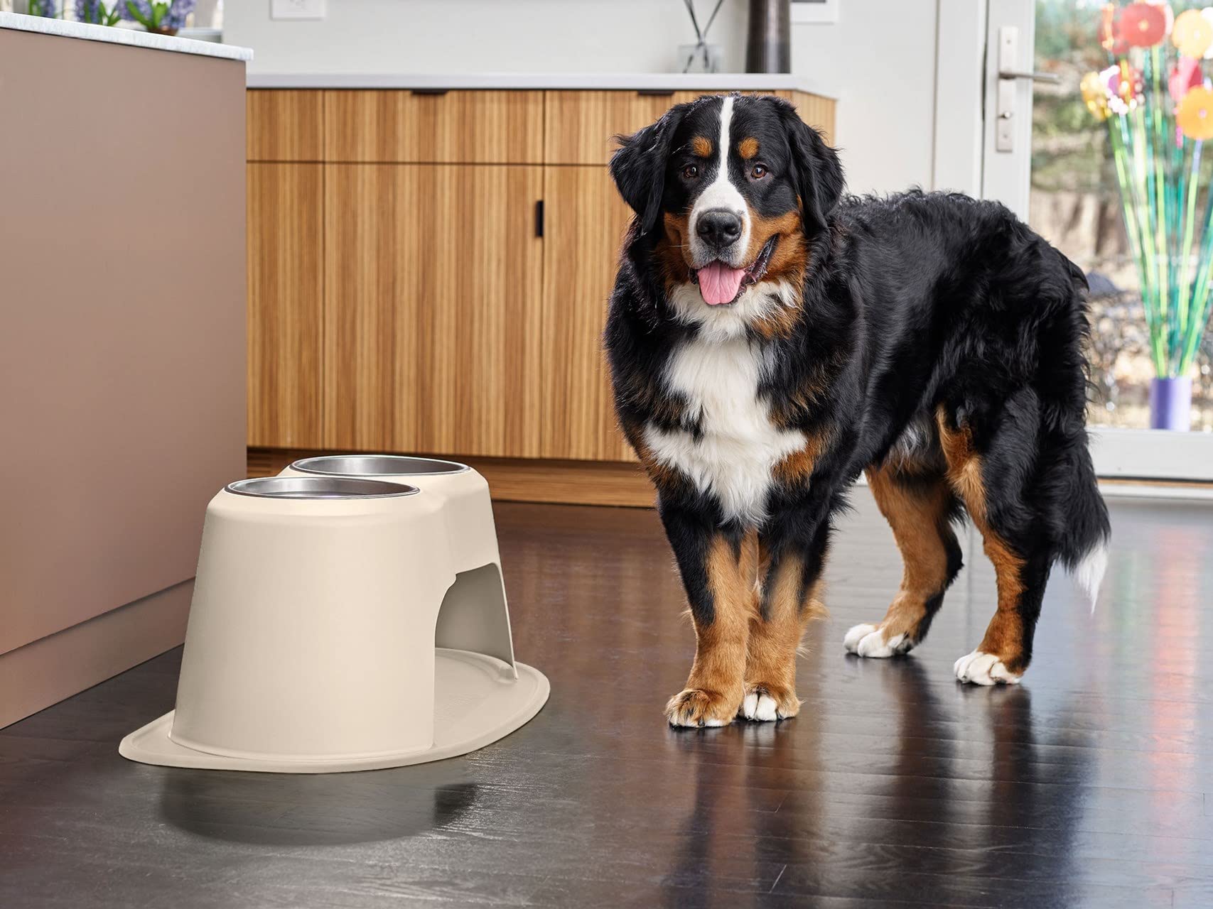 WeatherTech Double High Elevated Pet Feeding System - 14 Inch High Tan Dog & Cat Bowls for Large Breeds - Durable & Spill-Proof Design for Indoor/Outdoor Use (DHC9614TNTN) - Perfect for Kitchen, Patio, or Kennel Feeding Stations