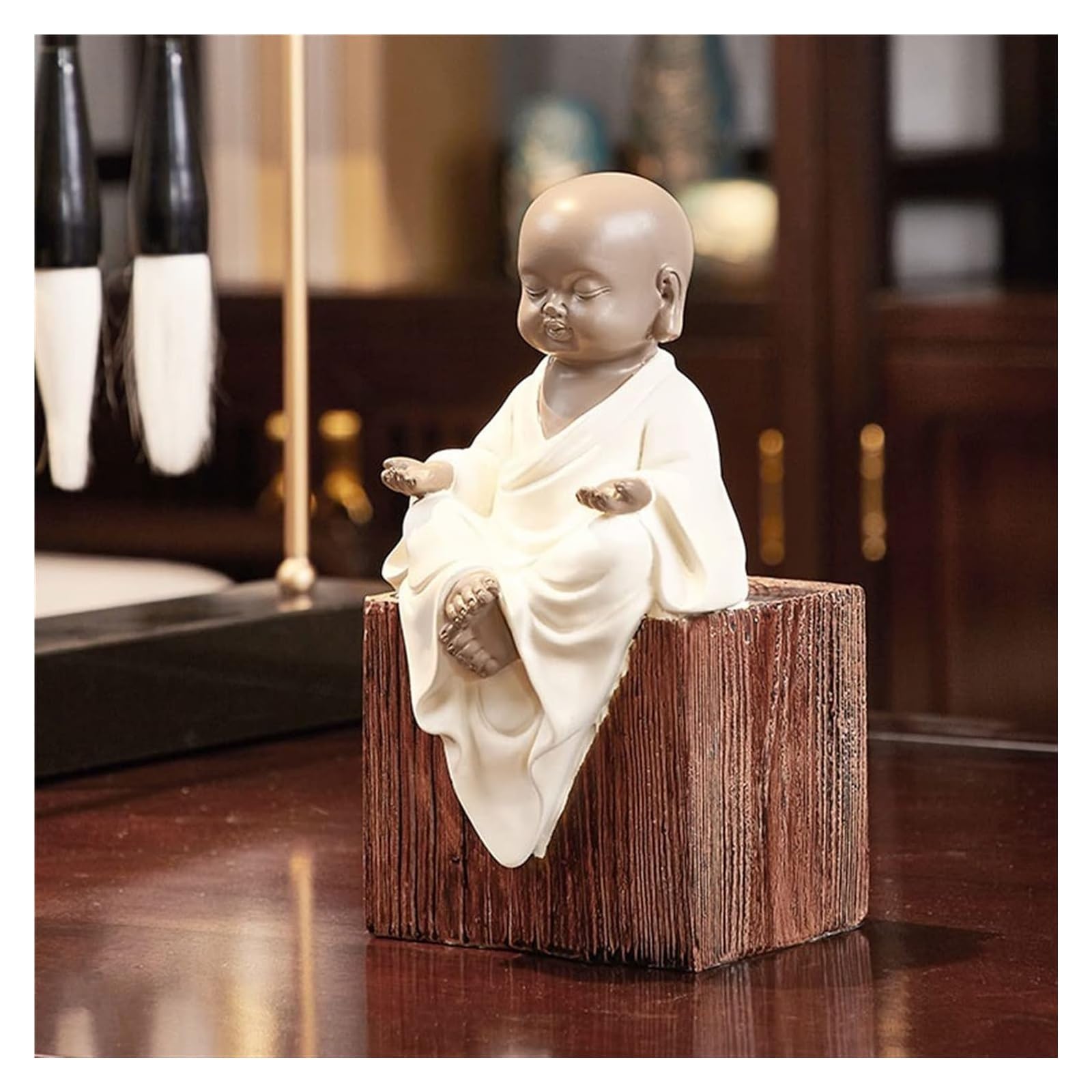Zen Monk Bookends - Unique Buddhist Decor Book Stands for Shelves, Non-Skid Book Holder for Home Office & Meditation Room Decor