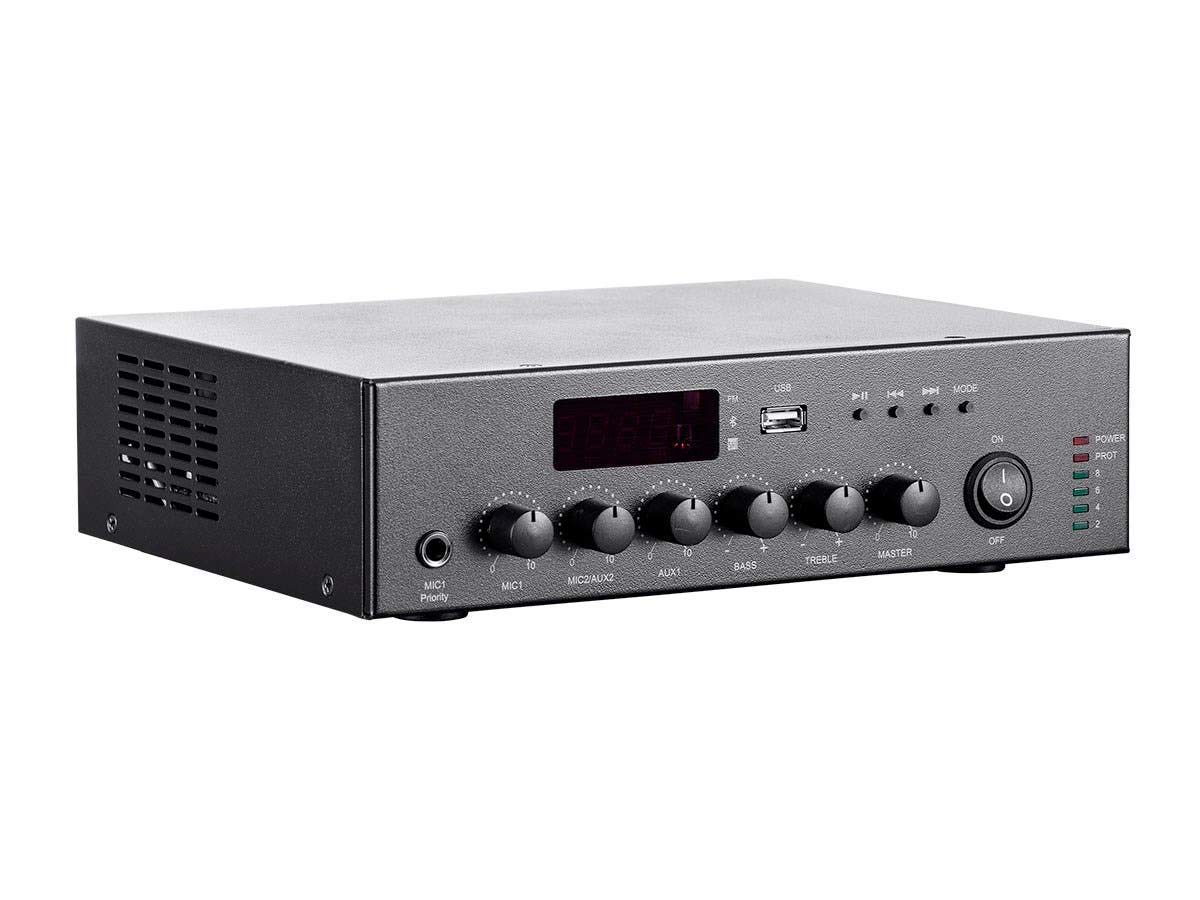 Monoprice 60W 3-Channel Commercial Audio Mixer Amplifier with Bluetooth - 100V/70V PA System for Restaurants, Bars & Events (Black)