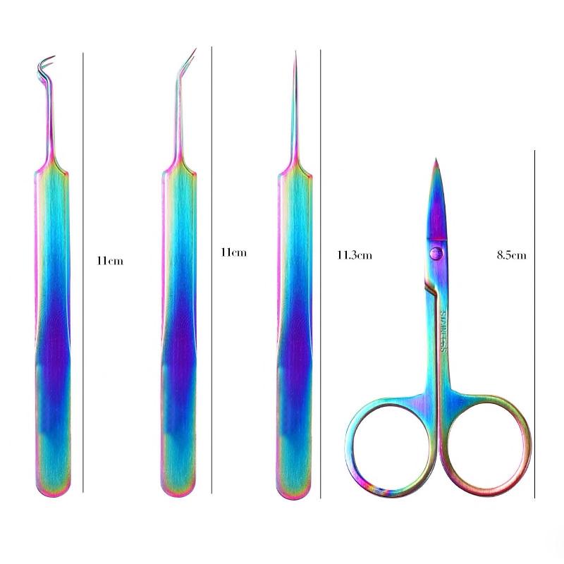 4-Piece Stainless Steel Tweezers and Scissors Set - Professional Grooming & Crafting Tools for Eyebrows, Nails, Hair, and DIY Projects