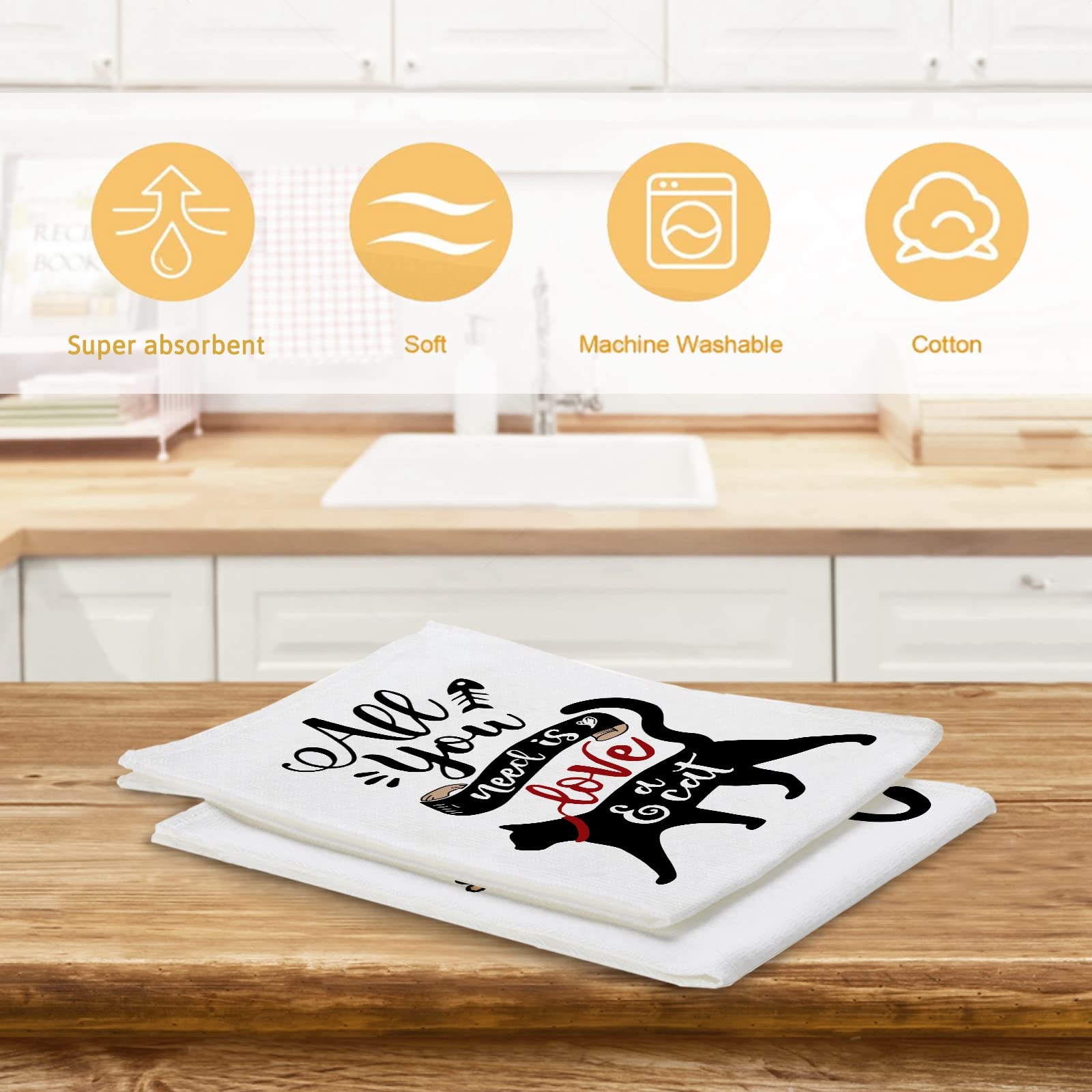 Bonsai Tree Cat Kitchen Towels Set of 4 - Funny Cat Mom Gifts for Women, Cute Printed Dish Towels with Humorous Sayings, Absorbent Tea Towels for Housewarming, New Home Decor & Kitchen Essentials | Perfect for Cat Lovers, Tea Parties & Housewarming Gifts