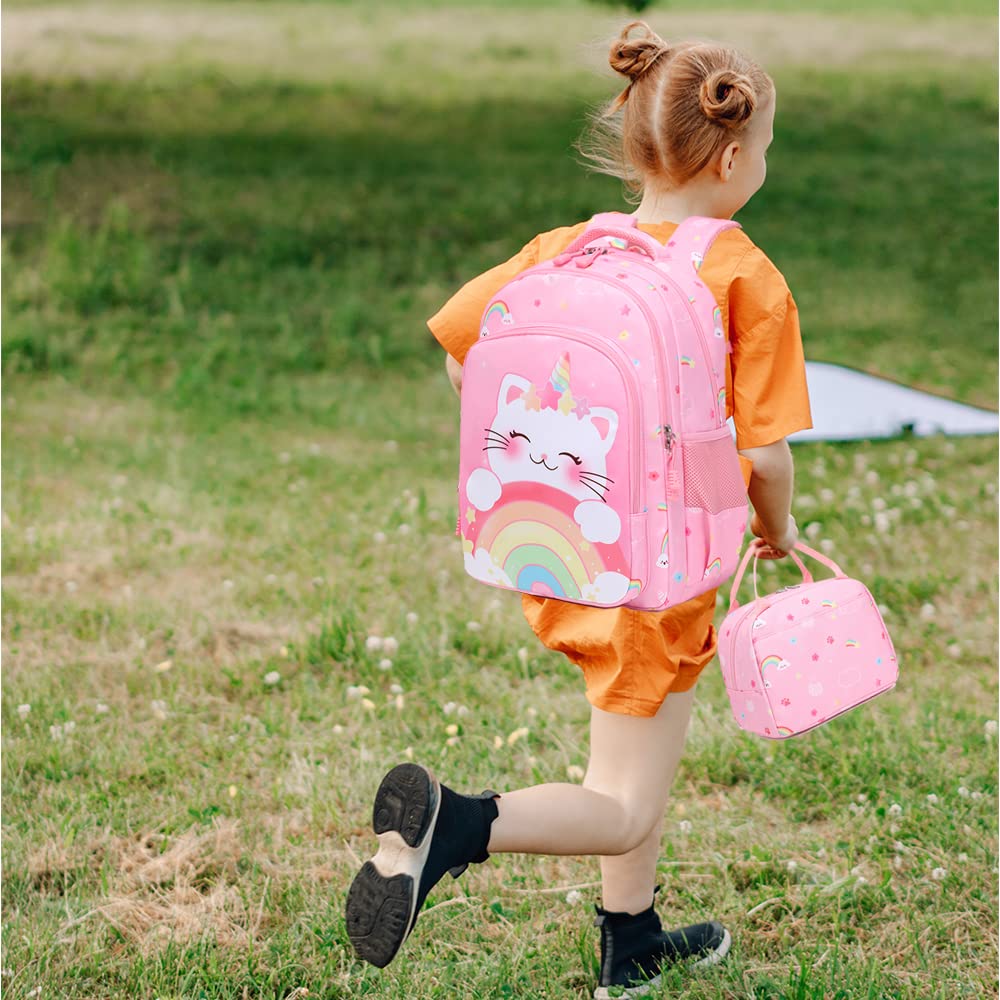 Girls' Elementary School Backpack with Insulated Lunch Box - Lightweight Bookbag for School, Travel & Daily Use | Durable Backpack for Kids Ages 5-10 | Water-Resistant & Ergonomic Design
