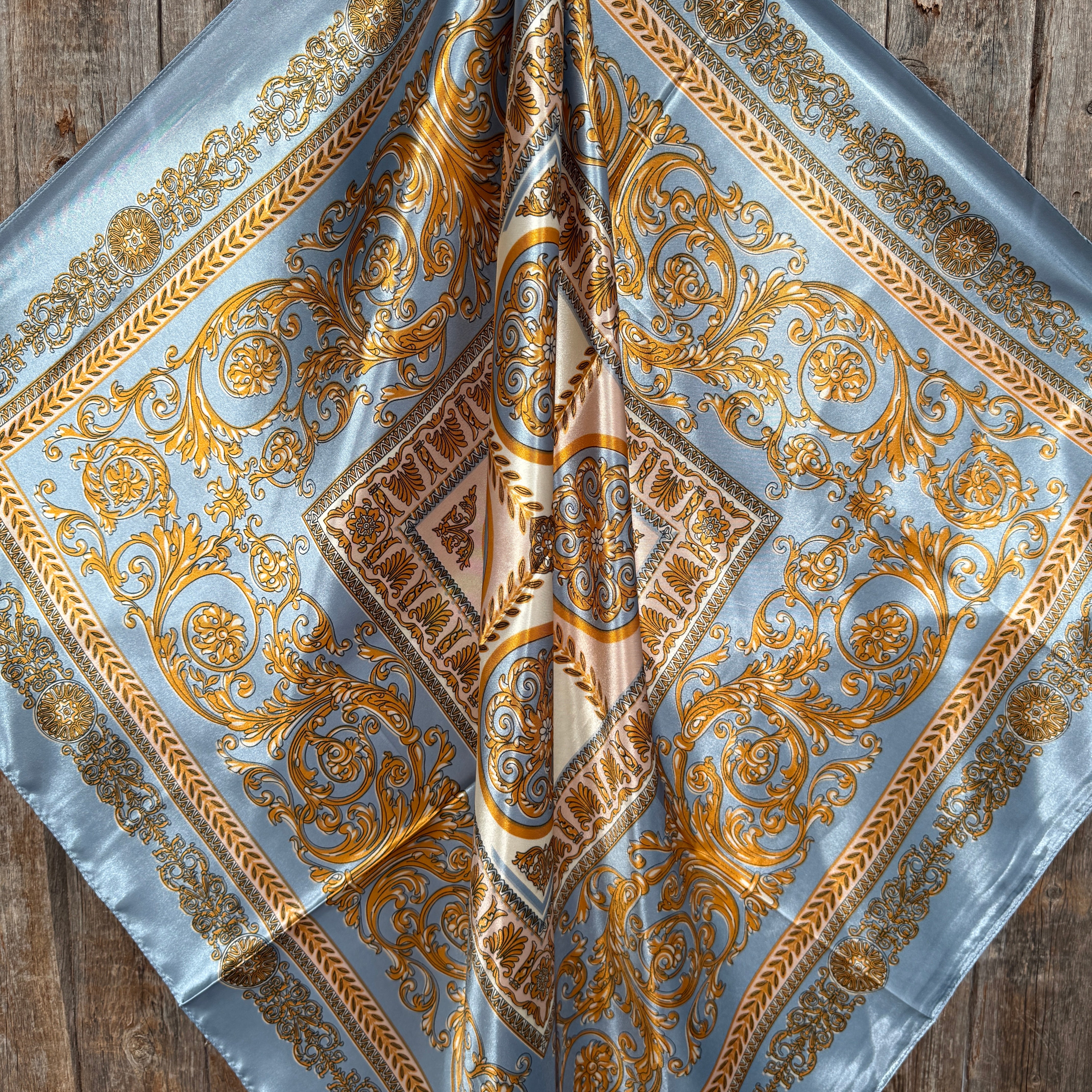 35X35 Blue and Gold Floral Wild Scarf WR3392 - Stylish Bandana for Cowboy, Cowgirl, Western Fashion & Outdoor Adventures