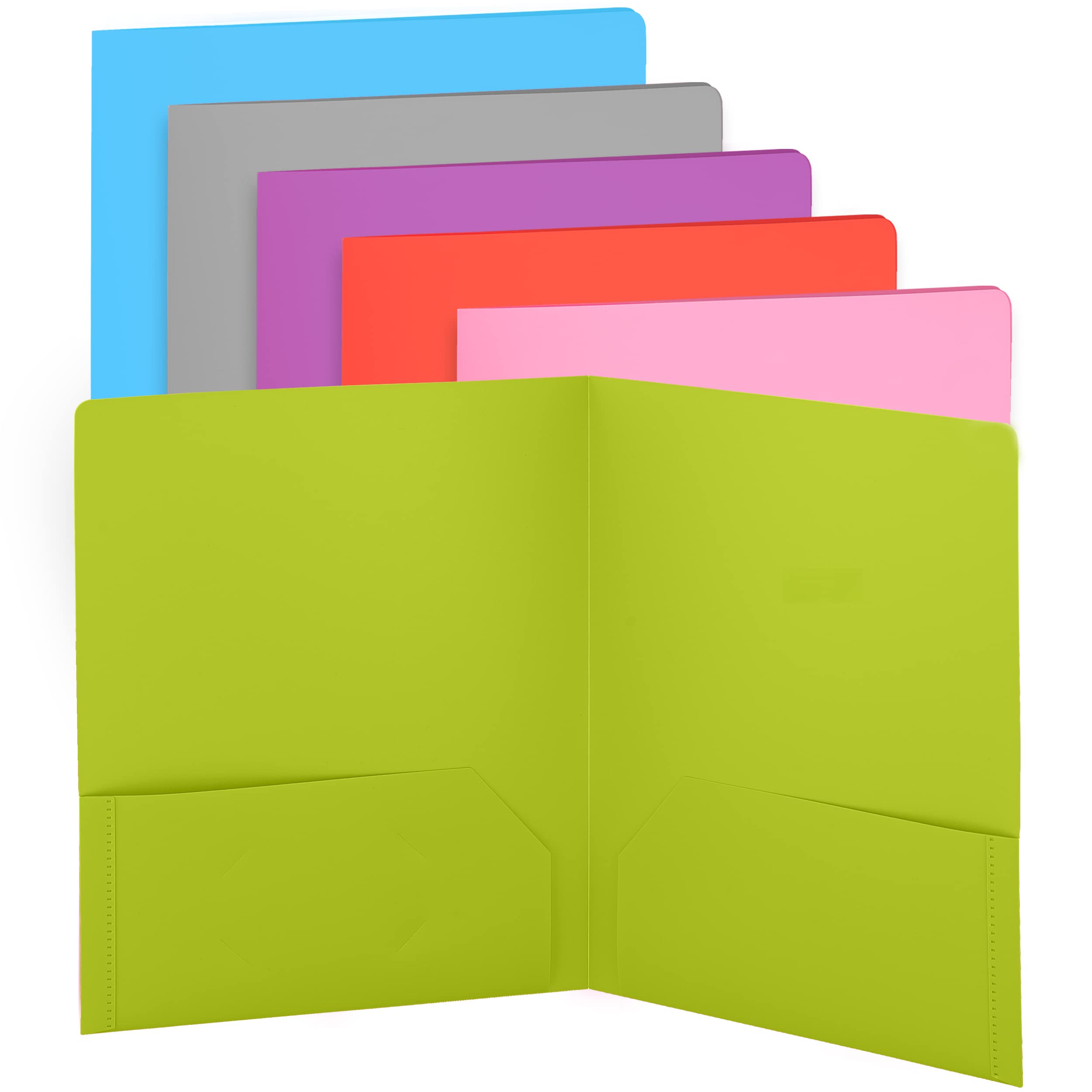 Enday 2-Pocket Plastic File Folders - Heavy Duty Letter Size School Folders in Green, Purple, Blue, Red, Pink & Grey (8-Pack) - Perfect for Classroom Organization, Office Documents & Homework Assignments
