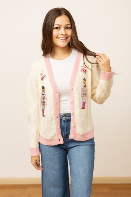 Beige and Pink Nutcracker Sweater - Cozy Christmas Holiday Pullover for Women | Perfect for Winter Parties, Family Gatherings & Festive Outfits