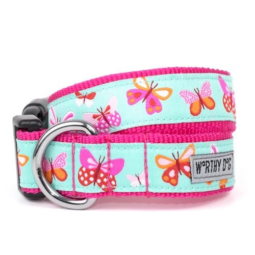 Butterfly Print Dog Collar and Leash Set - Stylish Pet Accessories for Small & Medium Dogs - Perfect for Walks, Training, and Fashionable Outfits