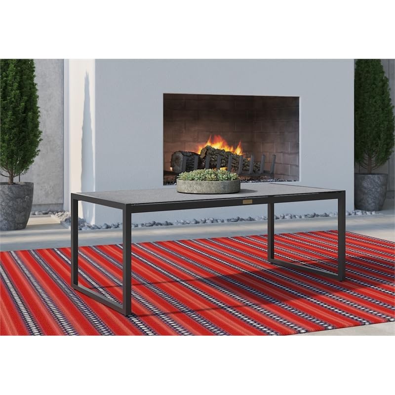 Tommy Hilfiger Hampton Outdoor Coffee Table - Gray Pebbled Glass Top - Weather-Resistant Patio Furniture for Garden, Poolside & Backyard Decor