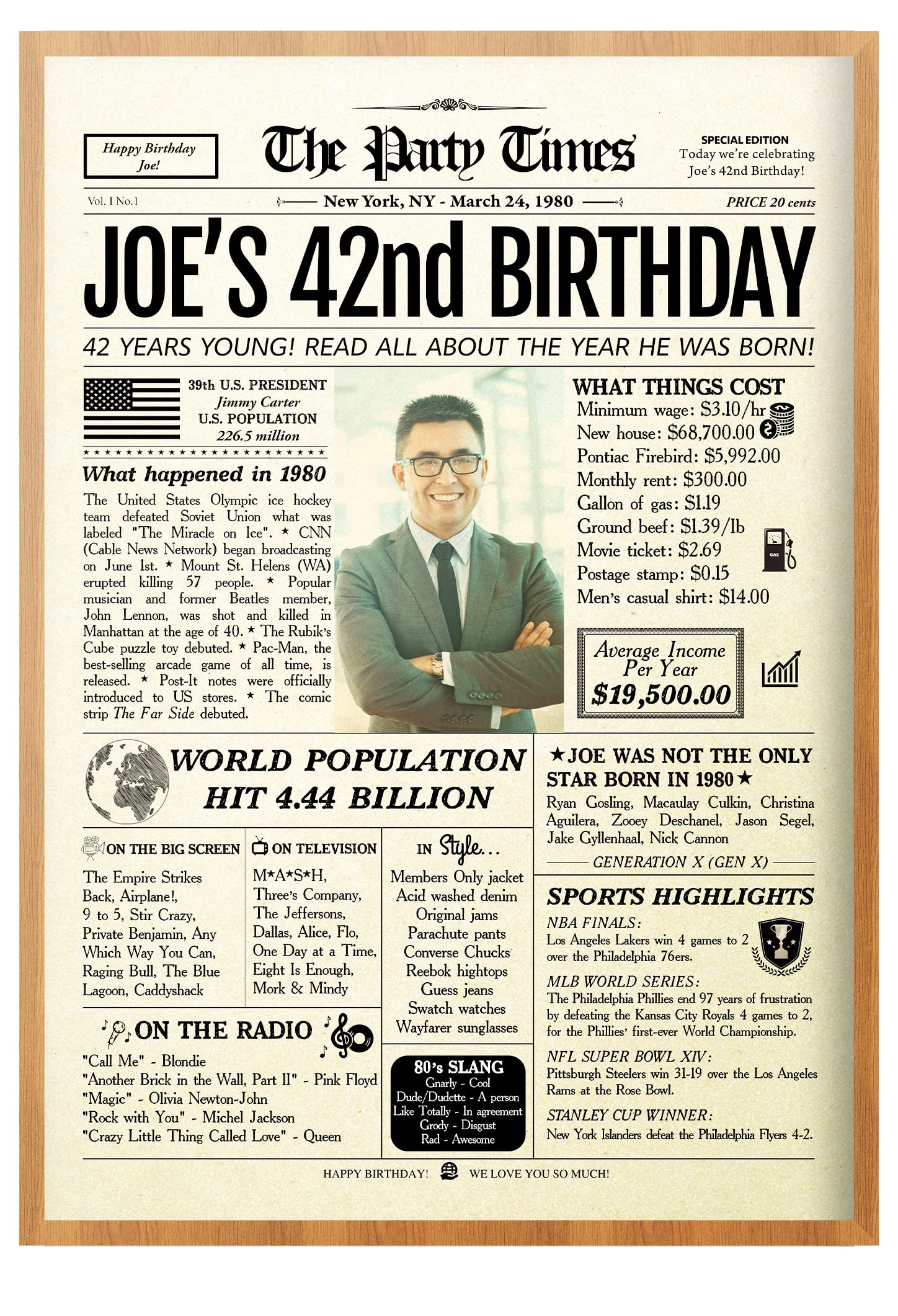 TRIDECOR Custom 42nd Birthday Party Decorations - Personalized Newspaper Poster Gift for Women & Men - Perfect for Dad, Mom, Him, Her Turning 42 - Great for Birthday Parties, Surprise Gifts & Milestone Celebrations