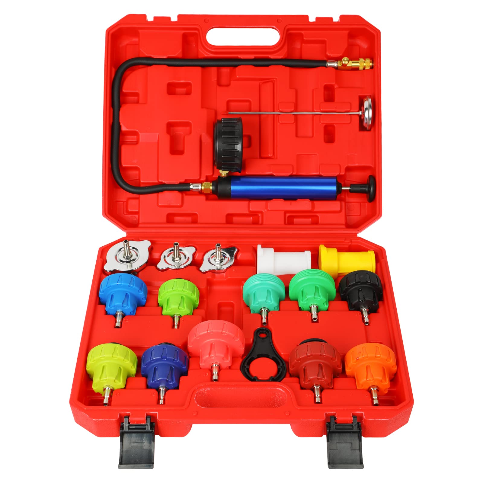 18-Piece Automotive Cooling System Pressure Tester Kit - Universal Radiator Pressure Tester for Car, Truck & Motorcycle - Perfect for DIY Repairs & Professional Mechanics