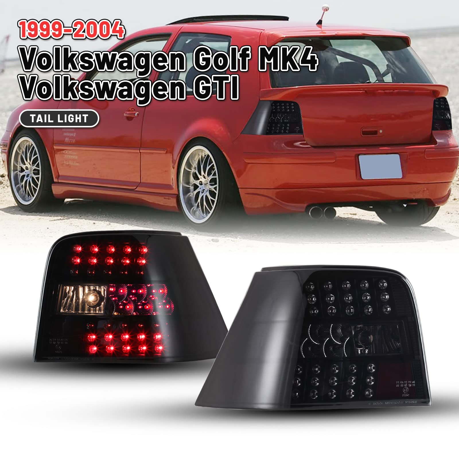 AUTOWIKI LED Tail Lights for Volkswagen GTI Golf MK4 (1999-2004) - Pair of Left & Right Rear Lamp Assemblies - Direct Replacement for Driver & Passenger Side - Perfect for Night Driving & Car Upgrades
