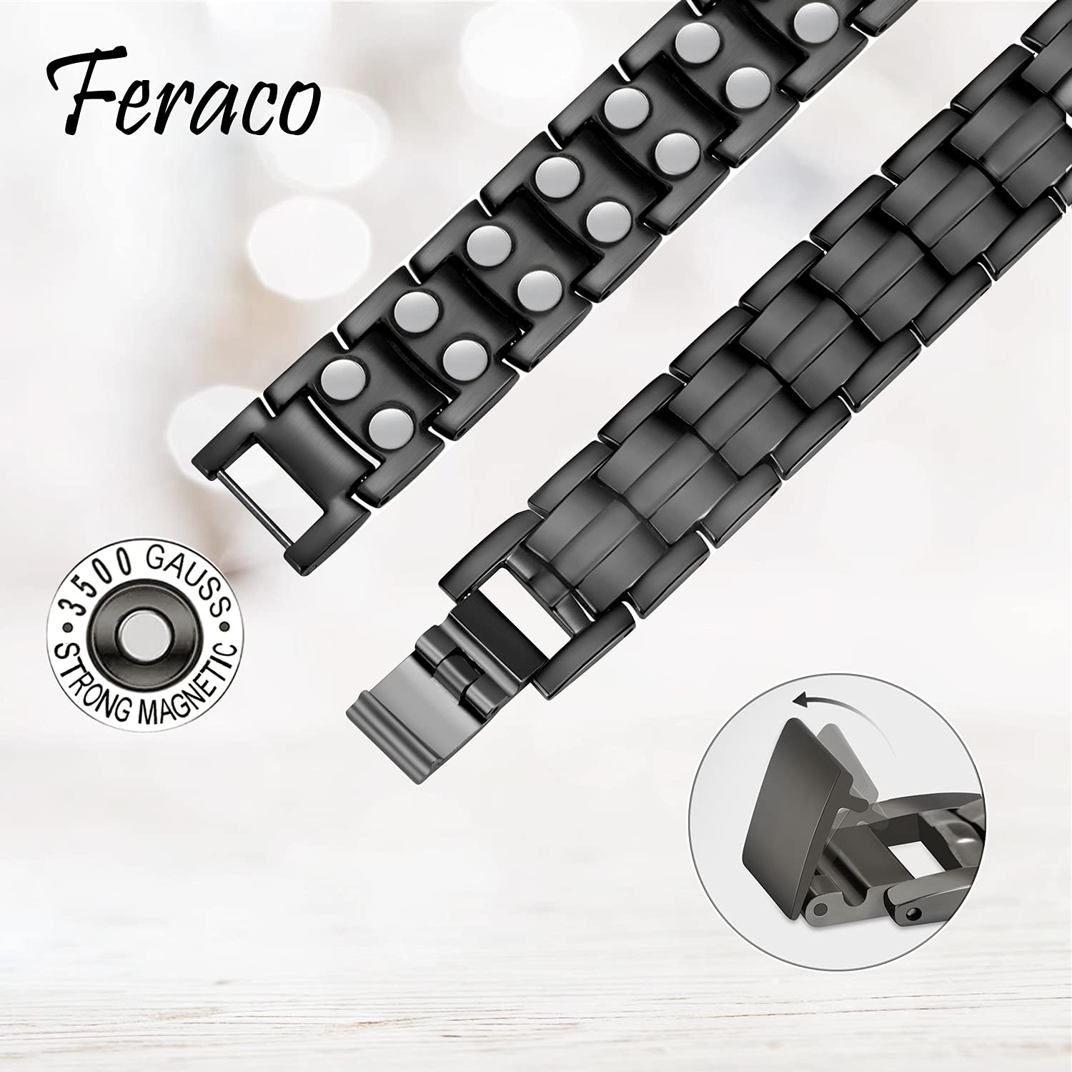 Feraco Magnetic Therapy Bracelet for Men & Women - Adjustable Magnetic Jewelry for Pain Relief & Improved Circulation - Stylish Unisex Gift for Arthritis, Joint Pain - Perfect for Workouts, Yoga & Daily Wear