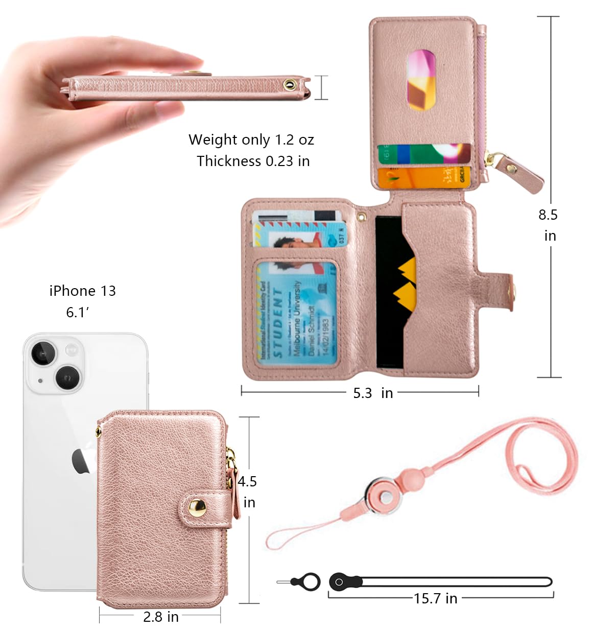 Premium Bifold Leather Wallet for Women with ID Window & Phone Holder - Durable RFID Blocking Card Case with Detachable Lanyard (Rose Pink) - Perfect for Everyday Use, Travel, and Hands-Free Convenience