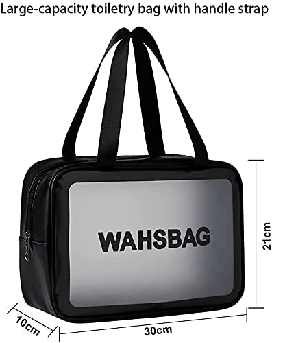 Waterproof PVC Clear Toiletry Bag with Zipper - Large Black Cosmetic Travel Organizer for Women & Men - Perfect for Air Travel, Gym, Camping & Daily Essentials Storage