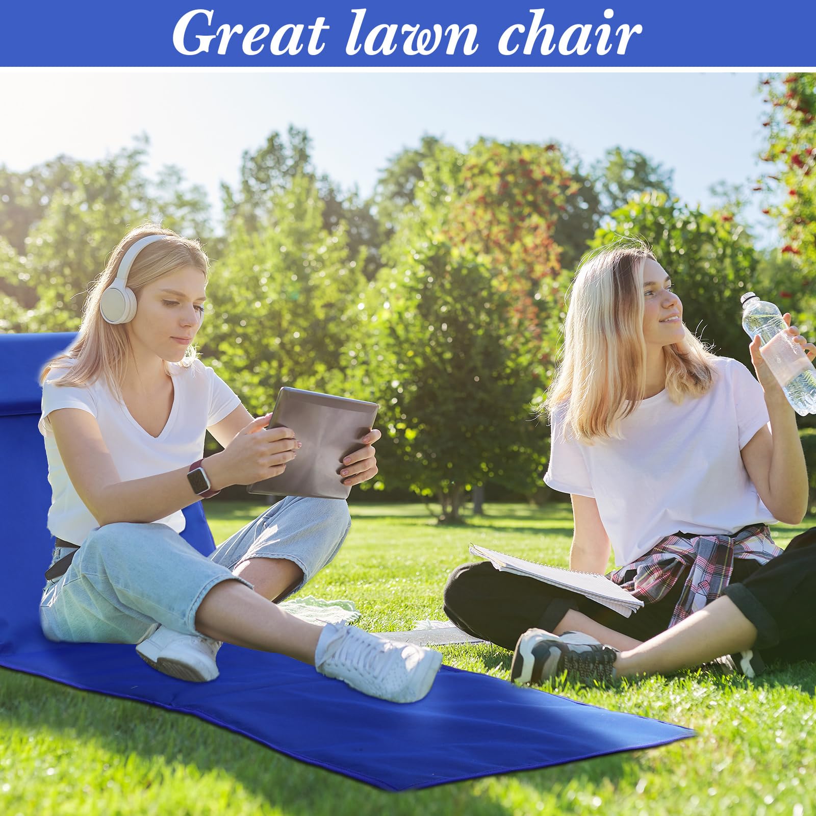 4 Pack Portable Beach Lounge Chairs with 2 Folding Side Tables - 5-Position Adjustable Lightweight Sunbathing Chaise for Outdoor, Yard, Lawn & Camping (Deep Blue) - Perfect for Poolside Relaxation, Backyard Lounging and Beach Vacations