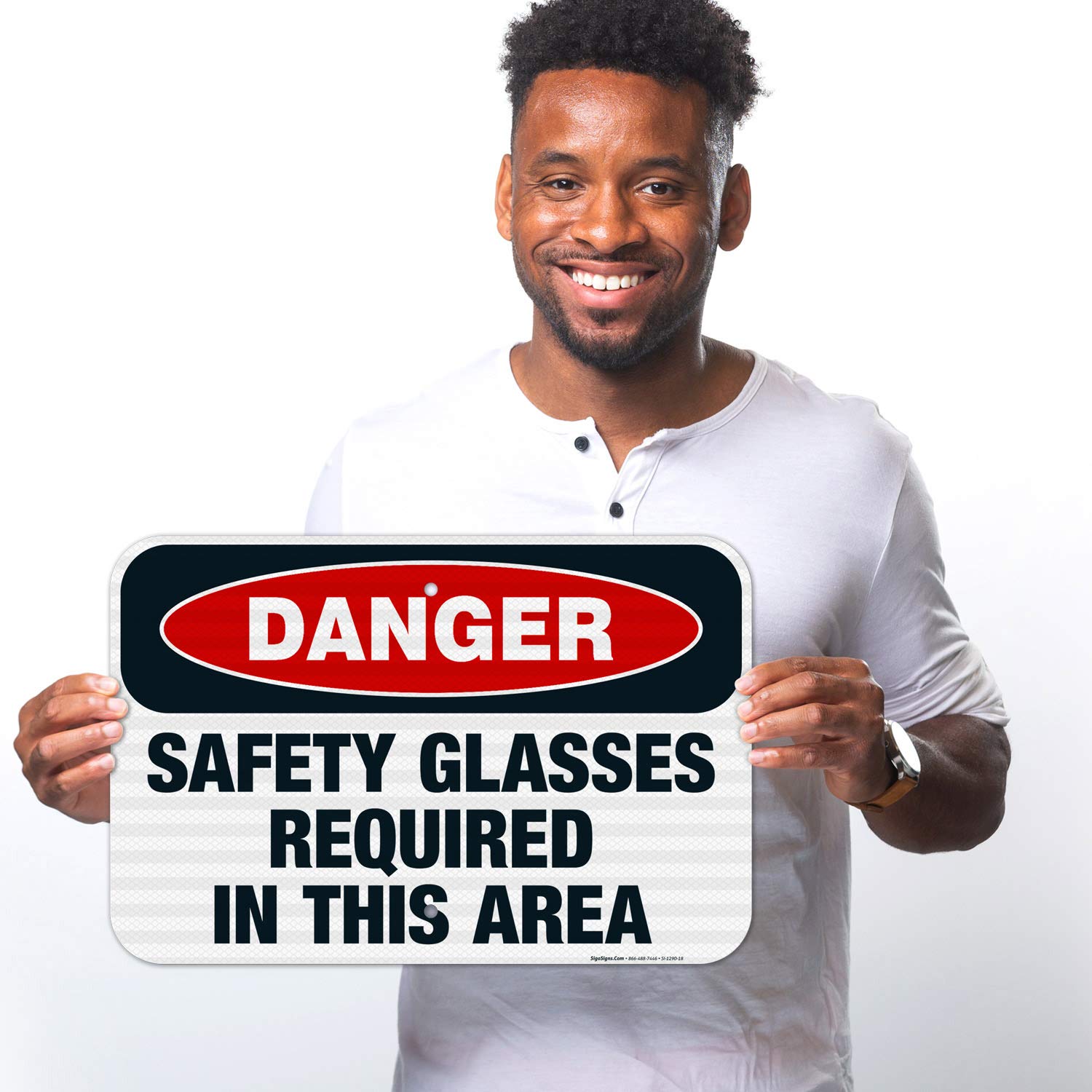 Danger Safety Glasses Required in This Area Sign | OSHA Compliant 12x18 Inch Reflective Aluminum Sign | 3M EGP .063 Fade-Resistant for Indoor & Outdoor Use | Made in USA | Workplace Safety & Construction Site Warning Sign