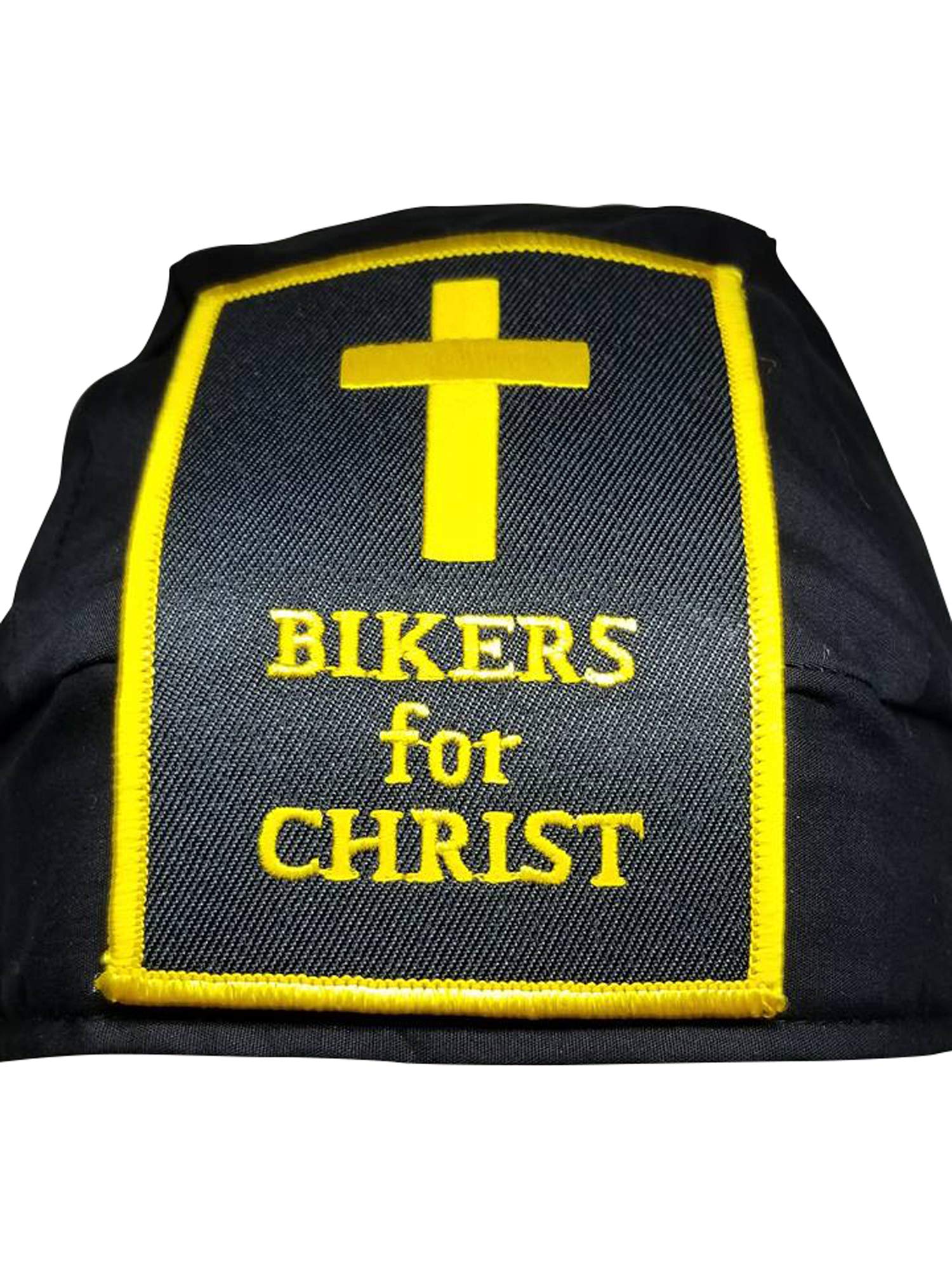 Christian Doo-Rag with Sweatband - Motorcycle Skull Cap & Biker Bandana - Breathable Headwear for Bikers (Bikers for Christ Patch Yellow) - Perfect for Riding, Outdoor Activities & Sports