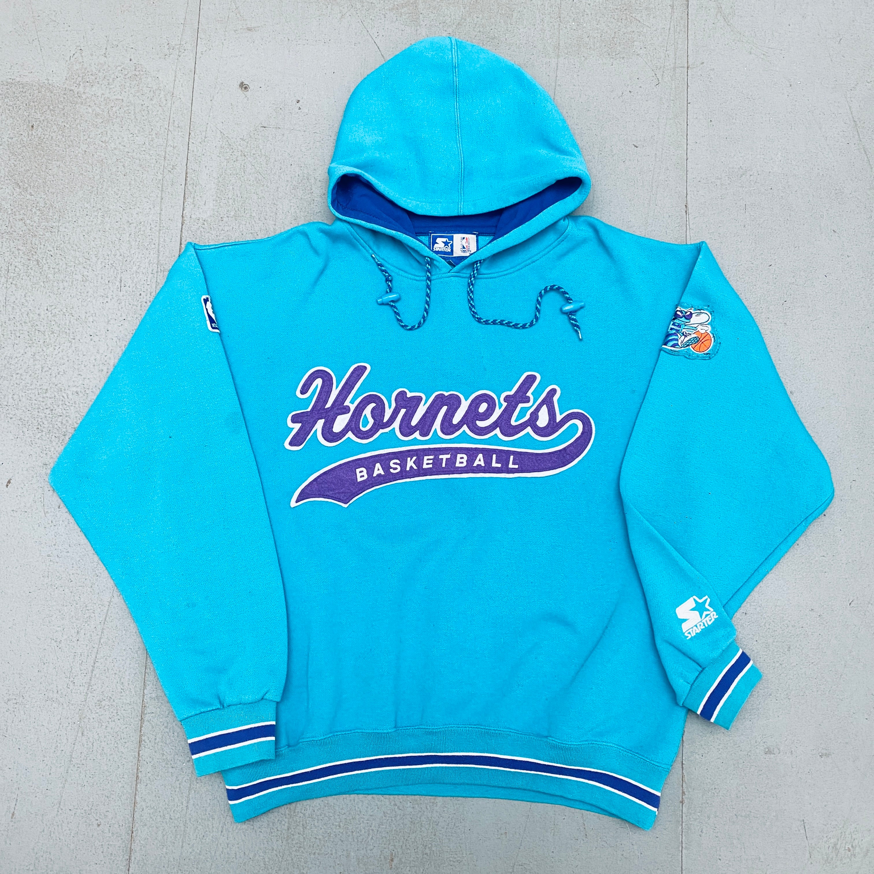 Vintage 1990s Charlotte Hornets Stitched Script Starter Hoodie Sweatshirt - NBA Basketball Fan Apparel (Size L/XL) - Perfect for Game Day, Streetwear & Retro Fashion