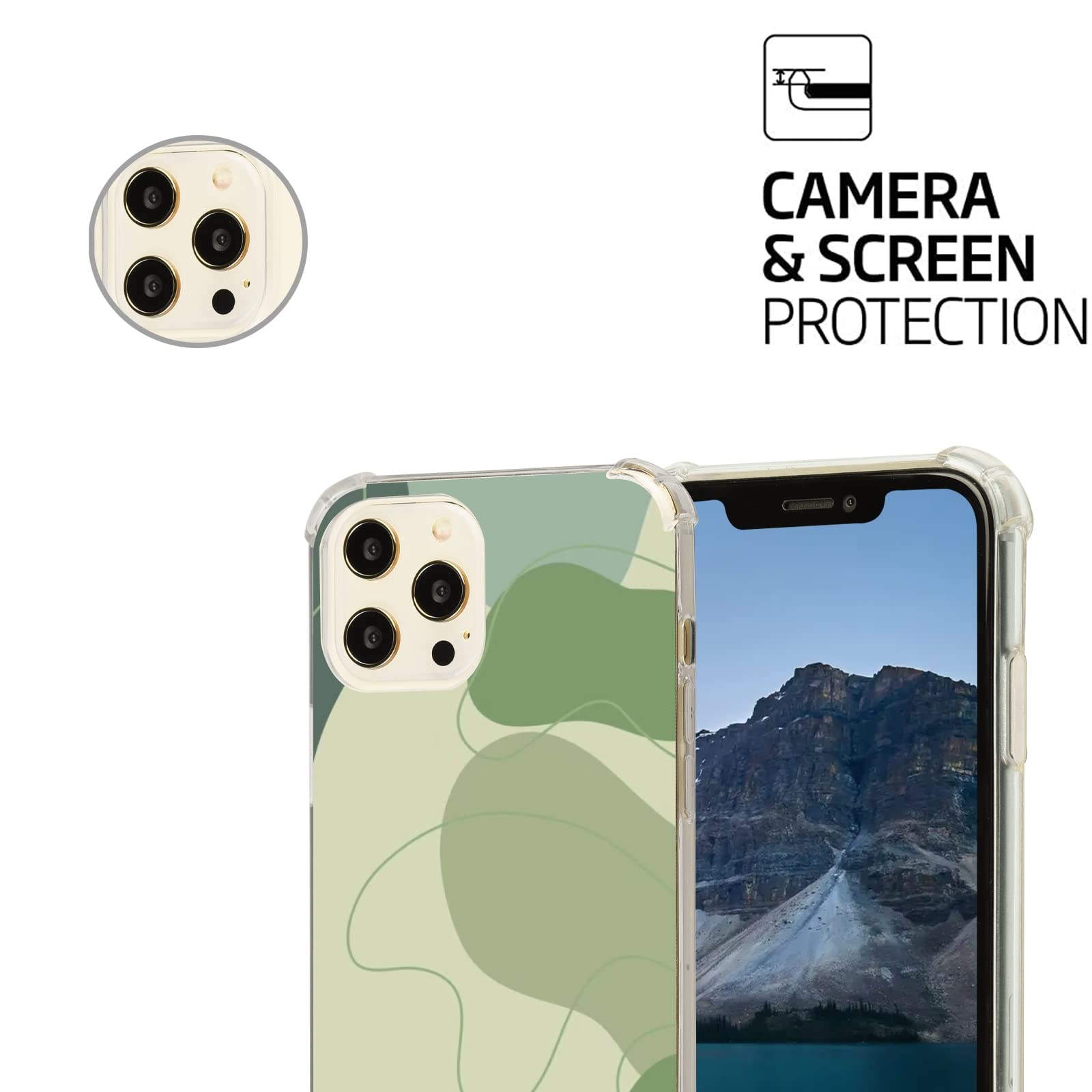 Sage Green Swirl iPhone 12 Pro Max Case - Minimalist Boho Abstract Design, Flexible TPU Bumper Cover with Wireless Charging Support | Trendy Protective Phone Cover for Everyday Use, Travel & Work