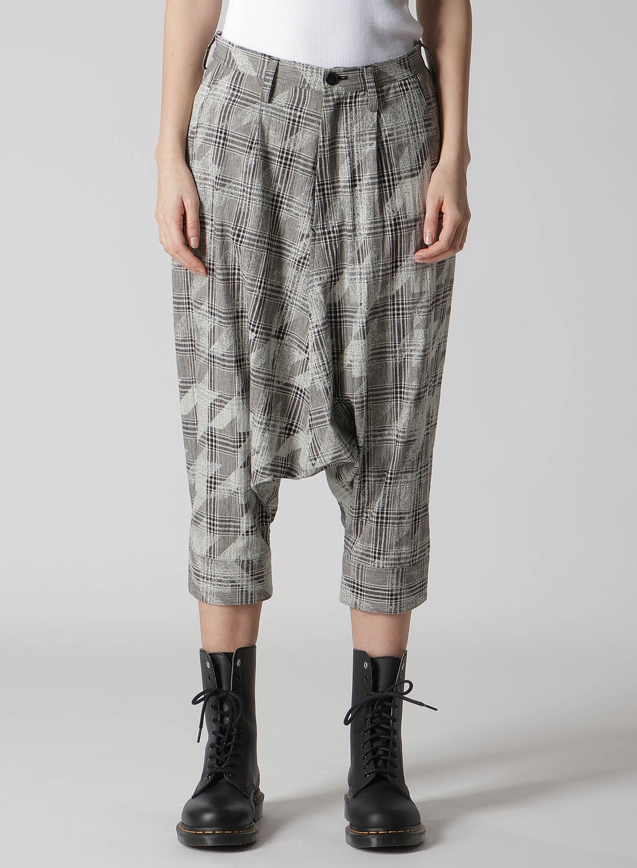 Stylish Cotton Linen Plaid Houndstooth Sarouel Pants with Cuffed Hem - Perfect for Casual Wear, Street Fashion & Boho Outfits