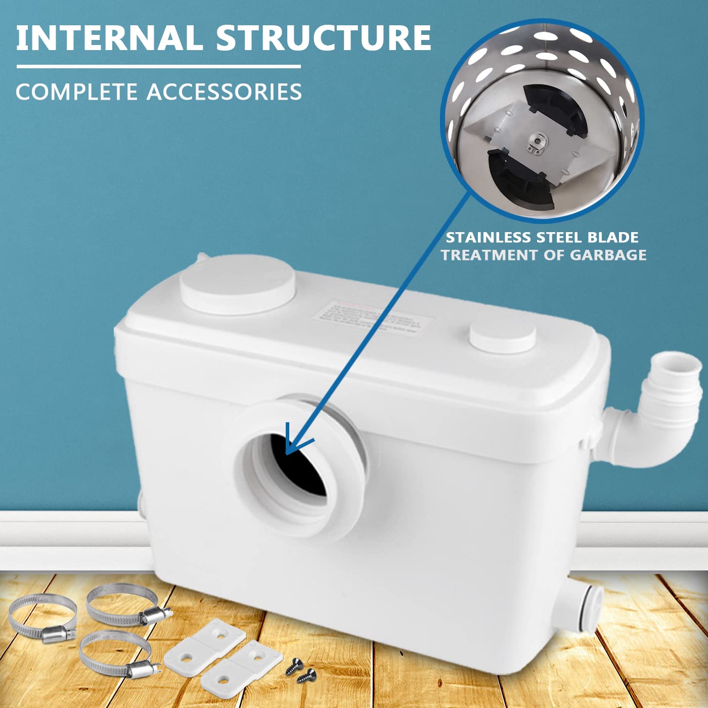 600W Macerator Sewage Pump - Heavy Duty Waste Water Disposal System for Marine Toilets, Laundry, RV & Basement Use - Submersible Sump Pump with Grinder Technology