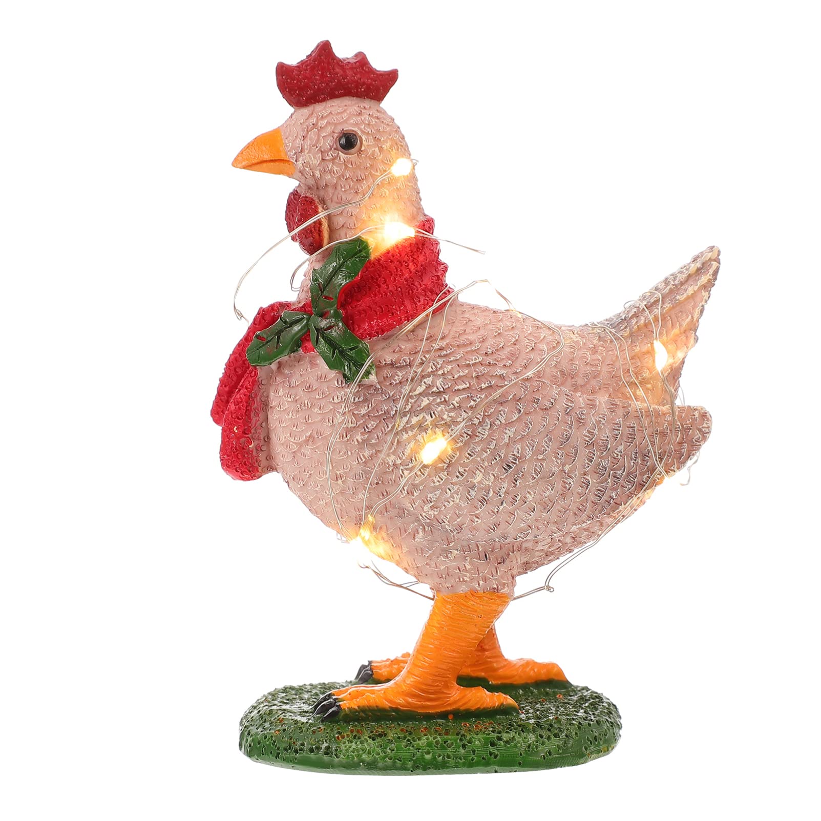 BESPORTBLE Light Up Chicken with Scarf Ornament - Christmas Rooster Animal Lights, Resin Garden Sculpture for Courtyard, Lawn & Patio Decor | Holiday Yard Decoration, Festive Outdoor Lighting